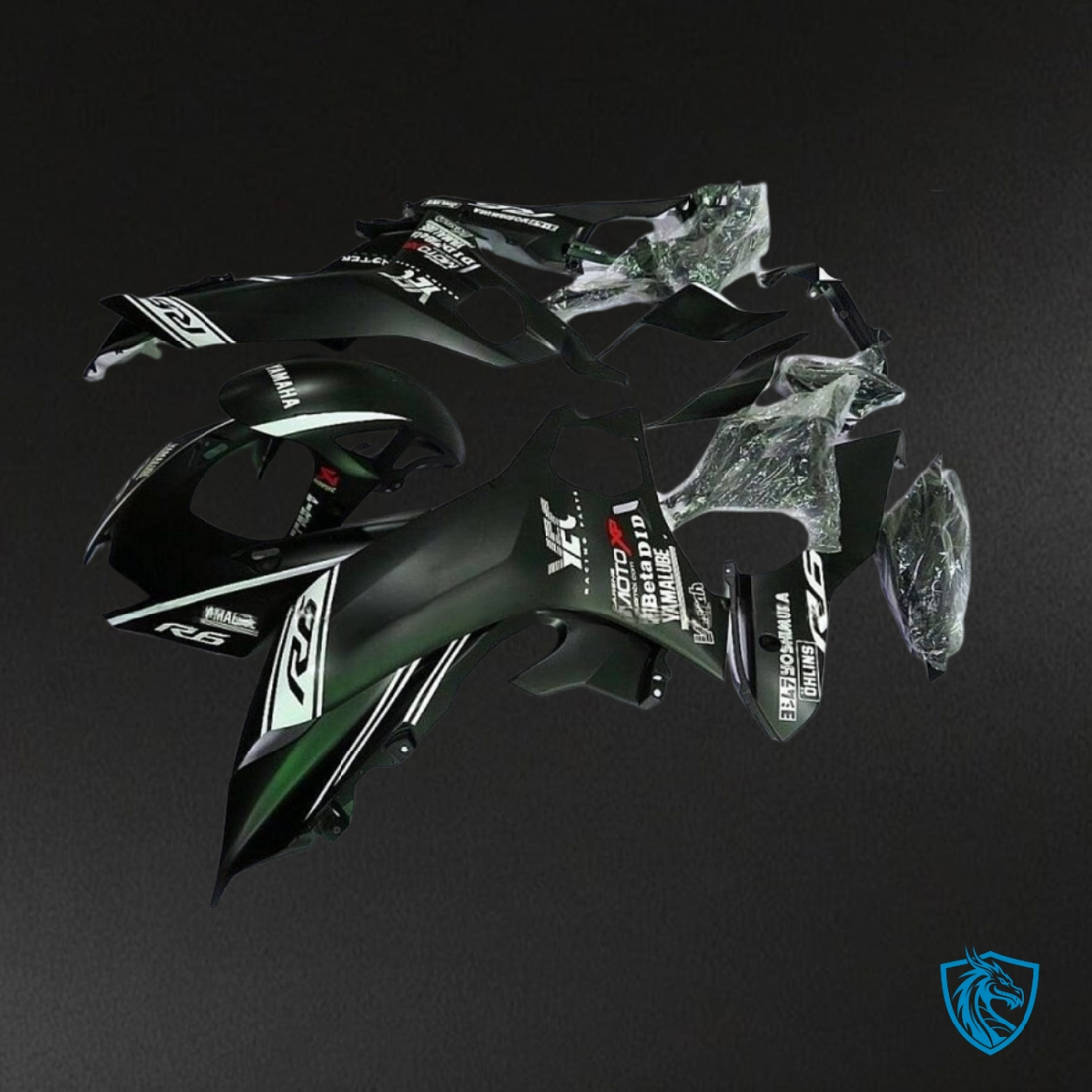 Yamaha YZF R6 (2017-2019) Matte Black & White Logos Fairings Kit | ABS Bodywork