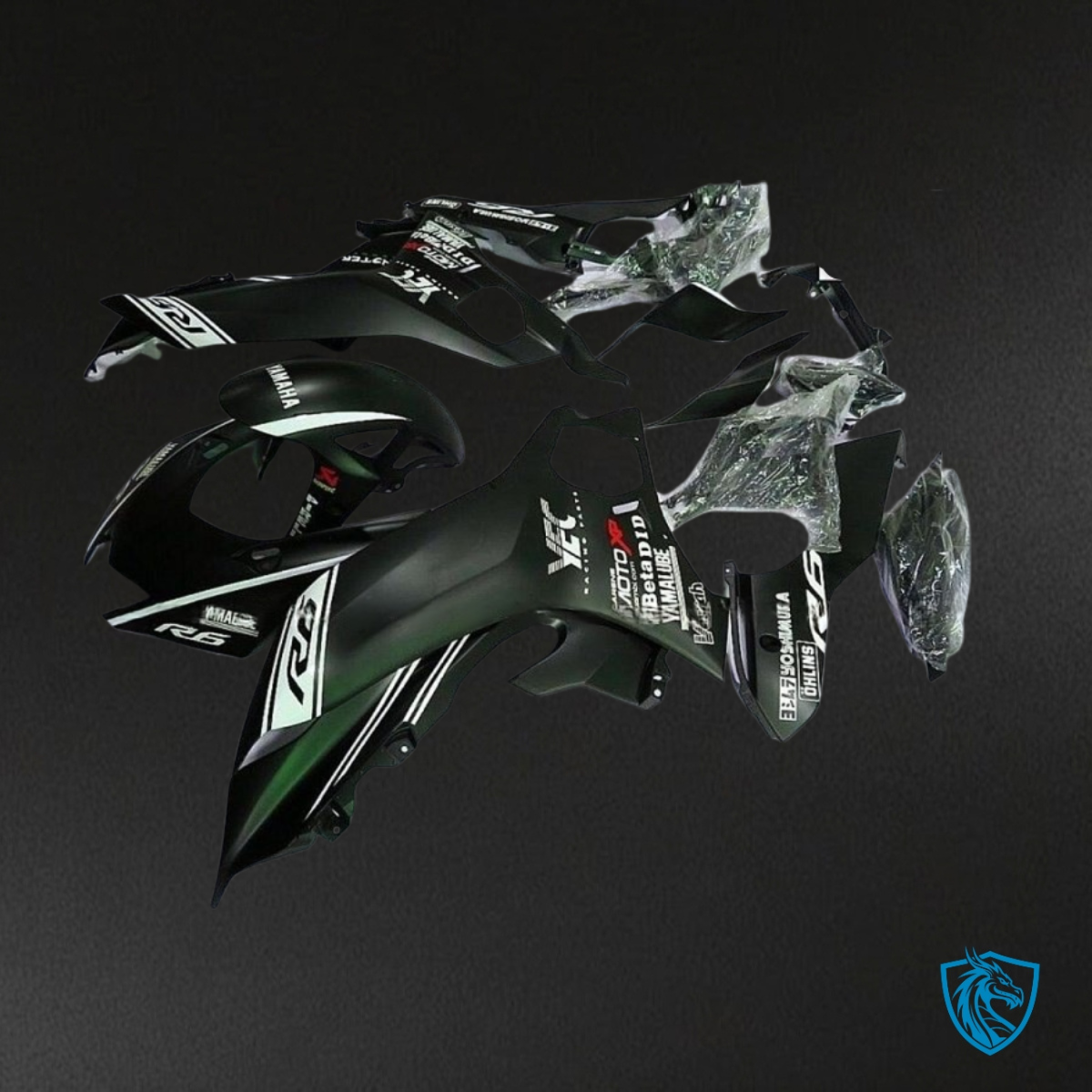 Yamaha YZF R6 (2017-2019) Matte Black & White Logos Fairings Kit | ABS Bodywork