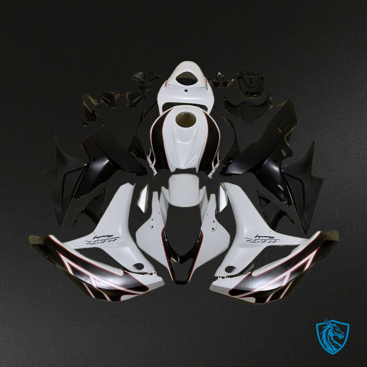 Honda CBR600RR (2007-2008) Glossy White & Black Fairing Kit - Aftermarket ABS Bodywork