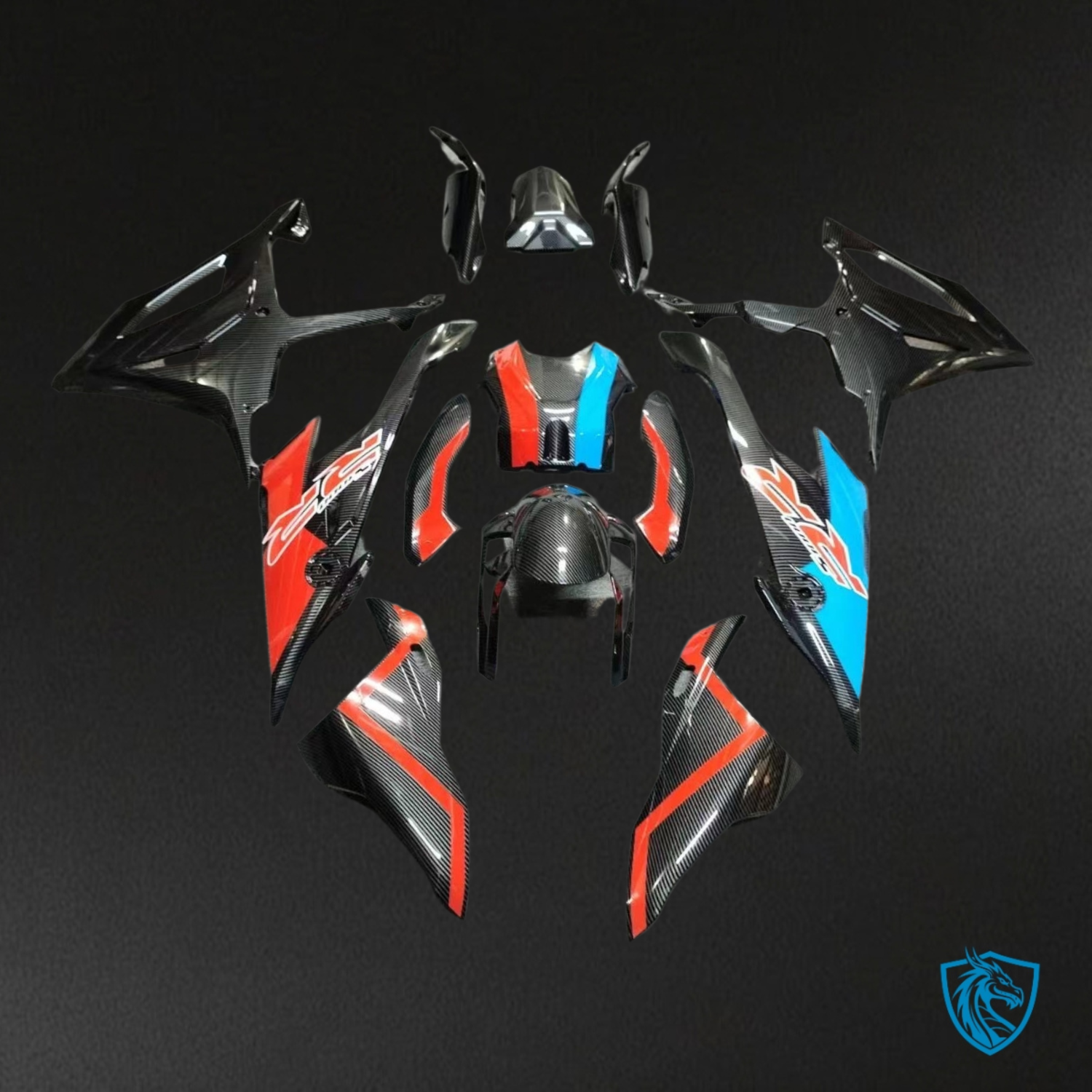 BMW S1000RR (2019-2022) Red & Light Blue Carbon Color Fairing Kit - Aftermarket ABS Bodywork