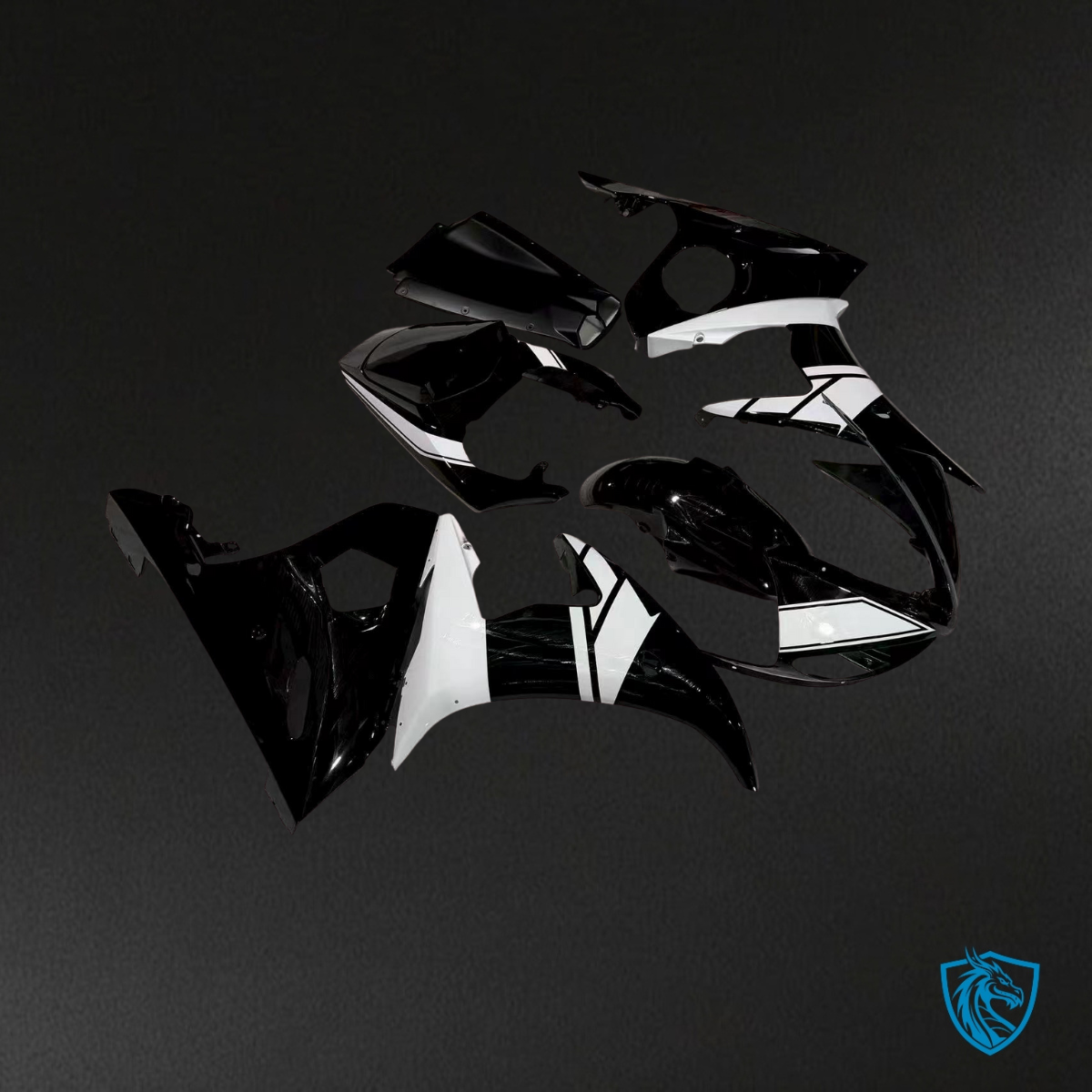 Yamaha R6 (2003-2004) Gloss Black & White - Replacement Motorcycle Fairings Kit