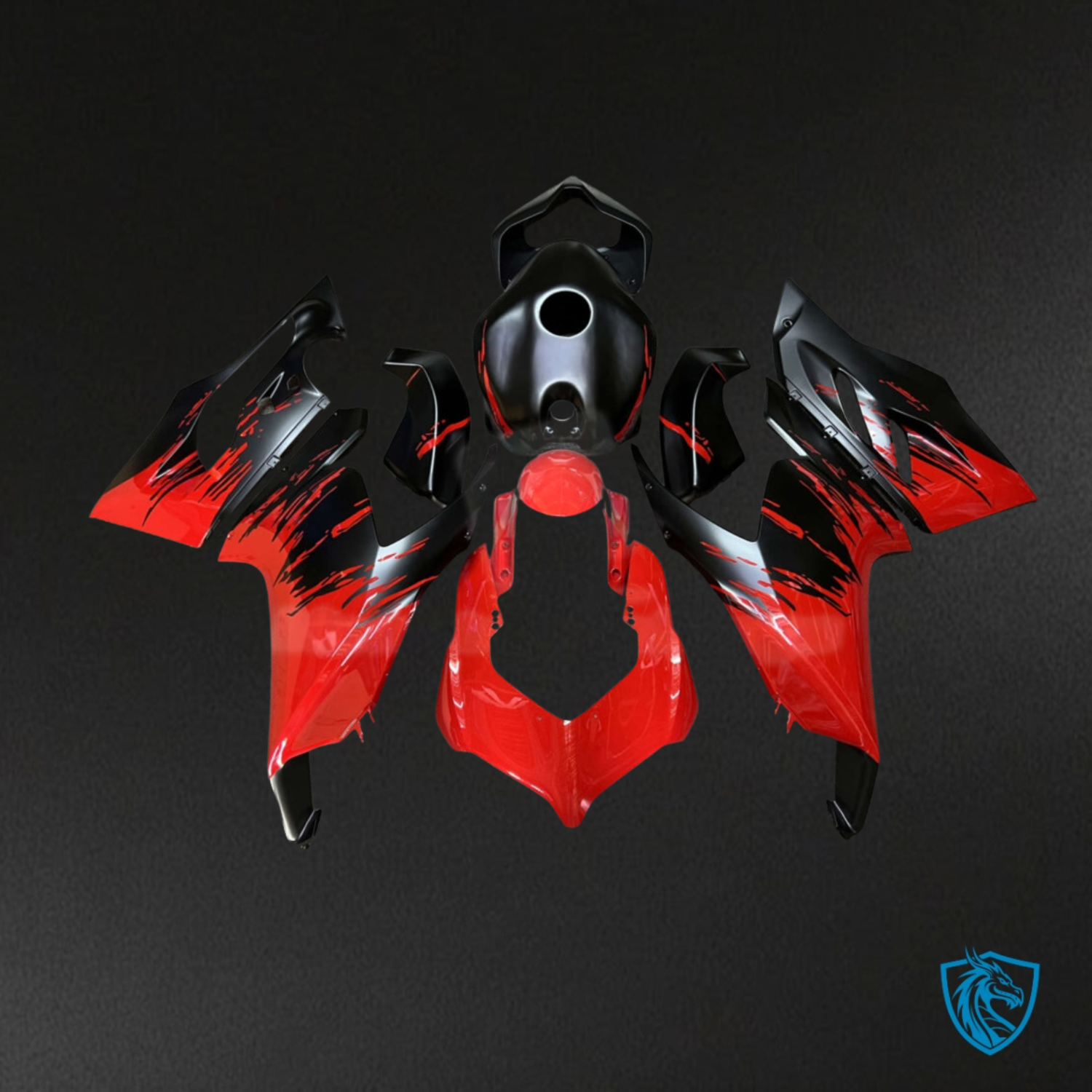 Ducati Panigale V2 (2020-2024) Matte Black & Gloss Red Splash - Custom ABS Fairing Kit