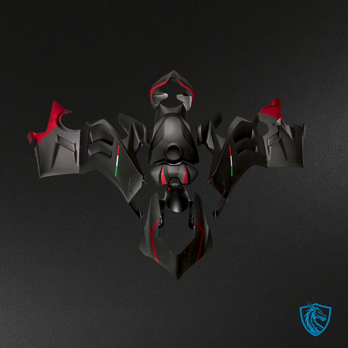 Ducati Panigale V2 2020-2024 Gloss Red and Black Carbon Fiber Style ABS Fairing Kit - view 1