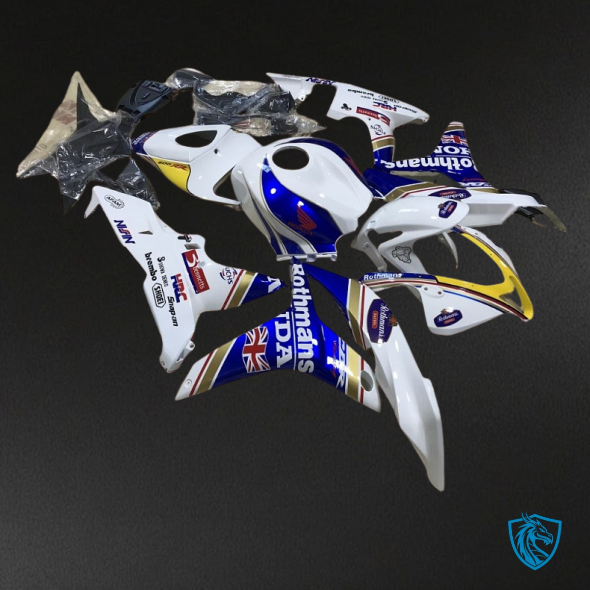 Honda CBR600RR (2007-2008) White, Yellow & Blue Fairing Kit - Aftermarket ABS Bodywork