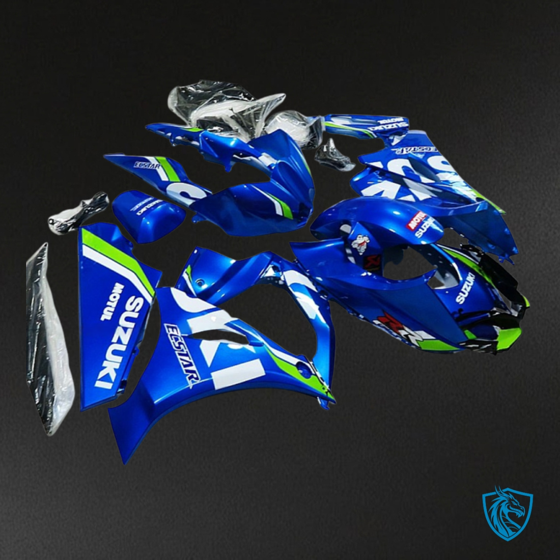 Suzuki GSXR1000 (2017-2020) Blue, White & Green - Custom ABS Fairing Kit