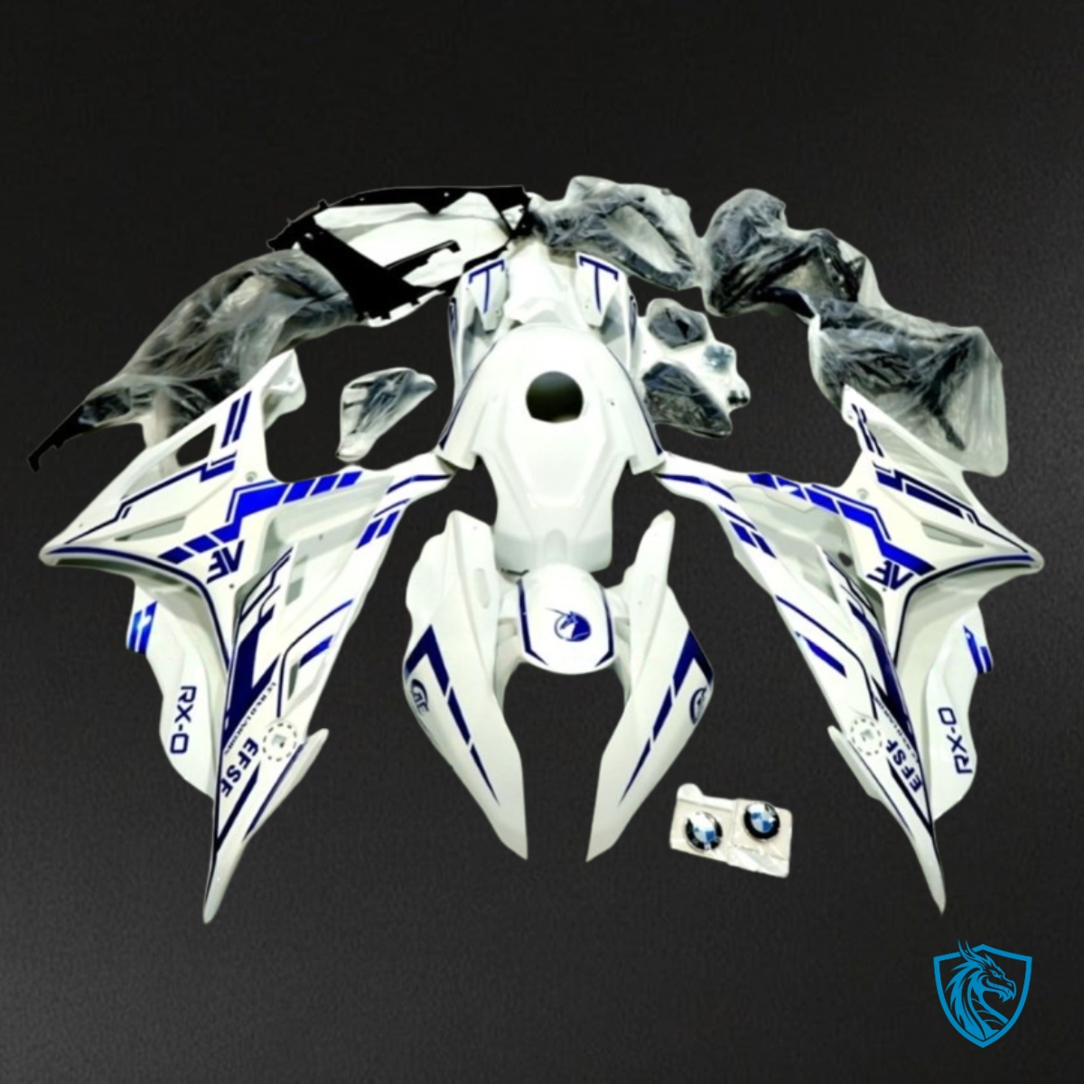 BMW S1000RR (2019-2020) Blue & White with Stripes Fairing Kit - Aftermarket ABS Bodywork