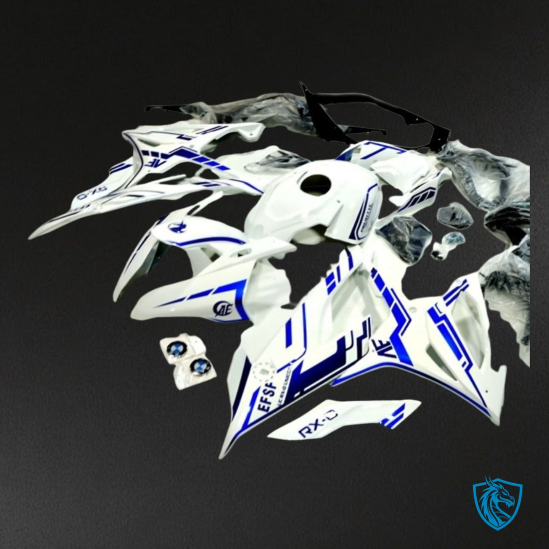 BMW S1000RR (2019-2020) Blue & White with Stripes Fairing Kit - Aftermarket ABS Bodywork