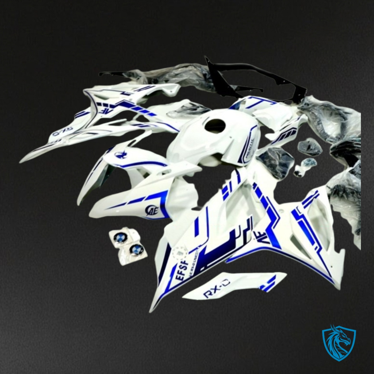BMW S1000RR (2019-2020) Blue & White with Stripes Fairing Kit - Aftermarket ABS Bodywork