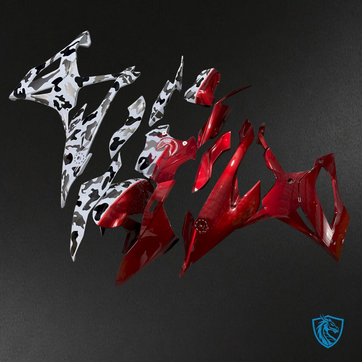 BMW S1000RR (2019-2020) Glossy Red, Gray & Black Camo - Replacement Motorcycle Fairings Kit