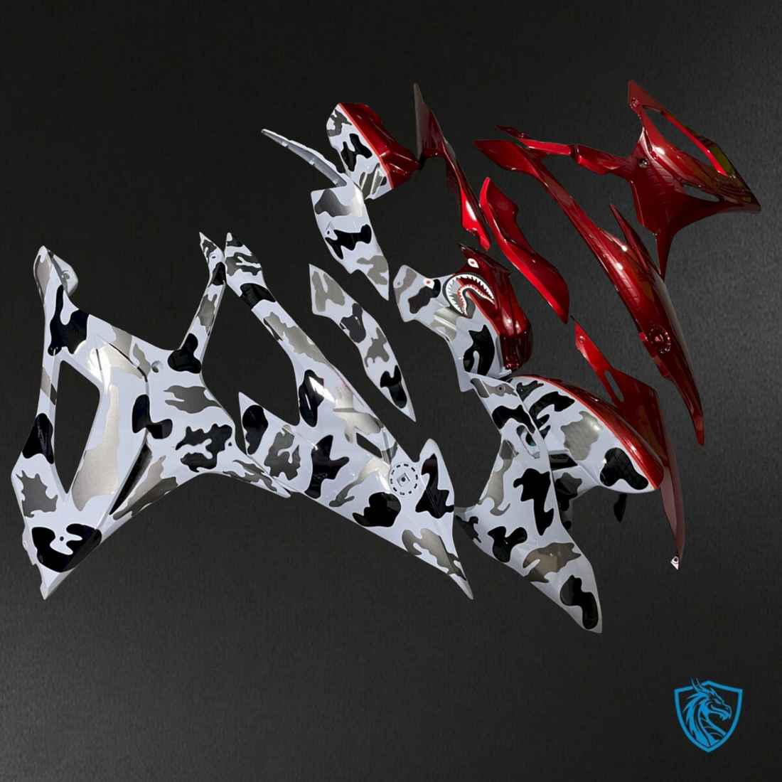BMW S1000RR (2019-2020) Glossy Red, Gray & Black Camo - Replacement Motorcycle Fairings Kit