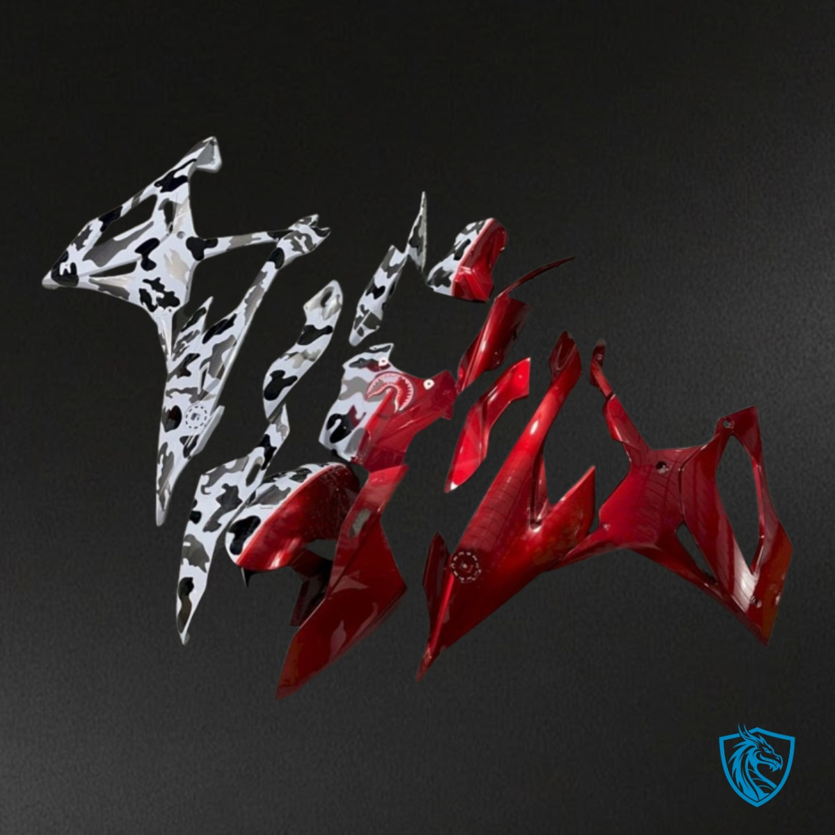 BMW S1000RR (2019-2020) Red, White & Black Camo - MERGEment Motorcycle Fairings Kit