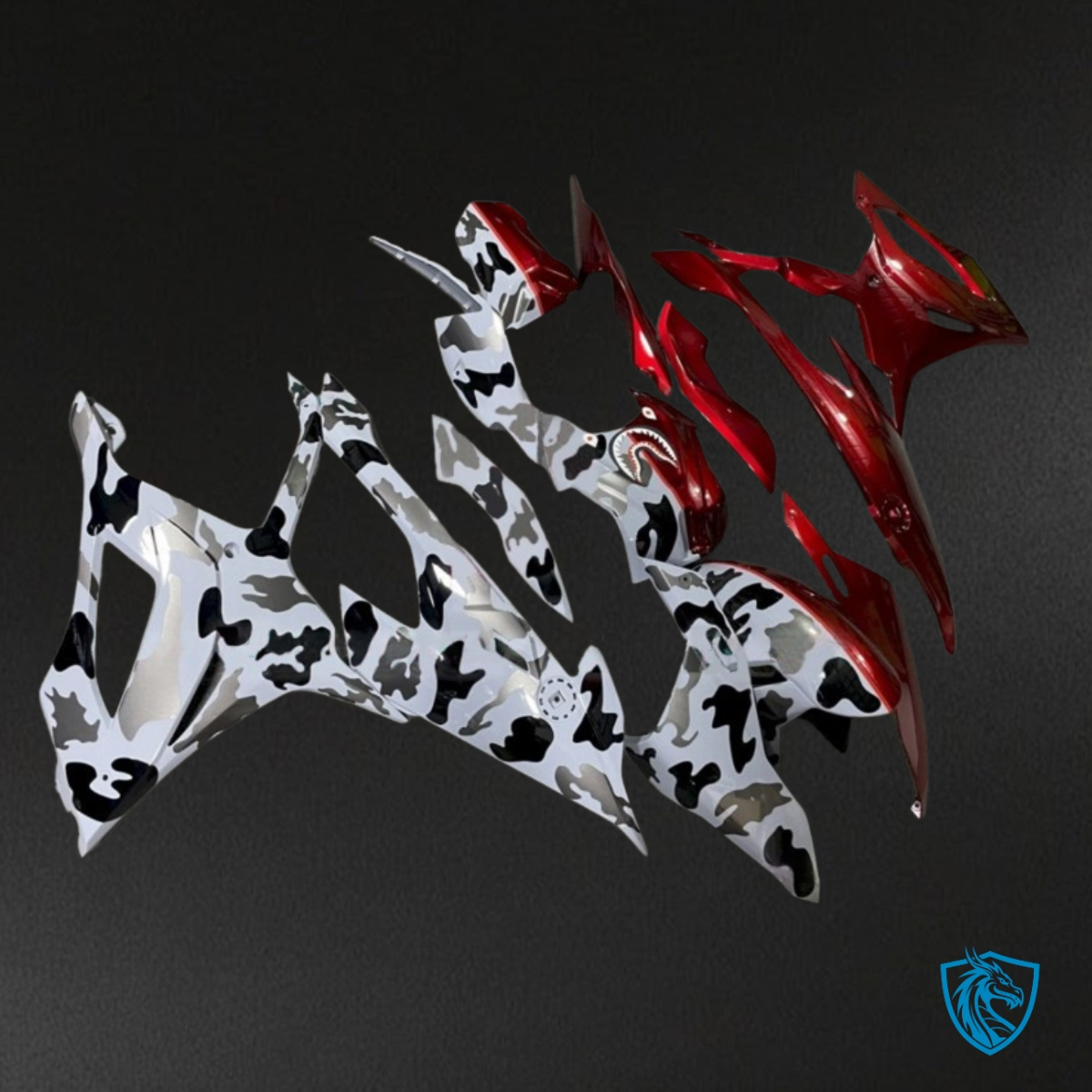 BMW S1000RR (2019-2020) Red, White & Black Camo - MERGEment Motorcycle Fairings Kit