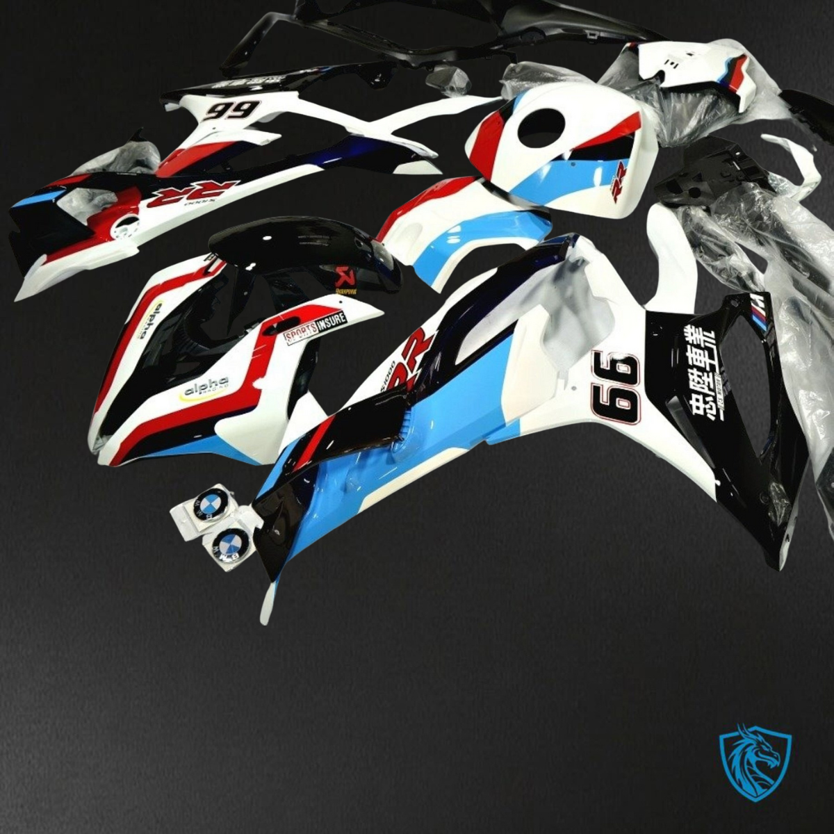 BMW S1000RR (2023) Red, Blue, Black & White Fairings Kit - Aftermarket ABS Bodywork