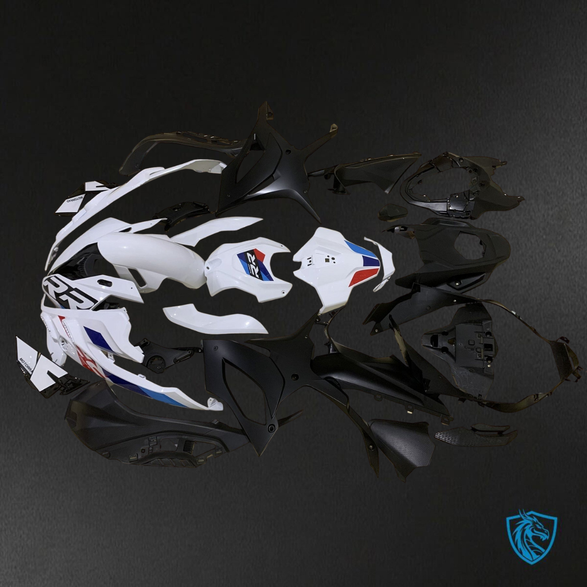 BMW S1000RR (2023) White, Black, Red & Blue Fairings Kit - Aftermarket ABS Bodywork
