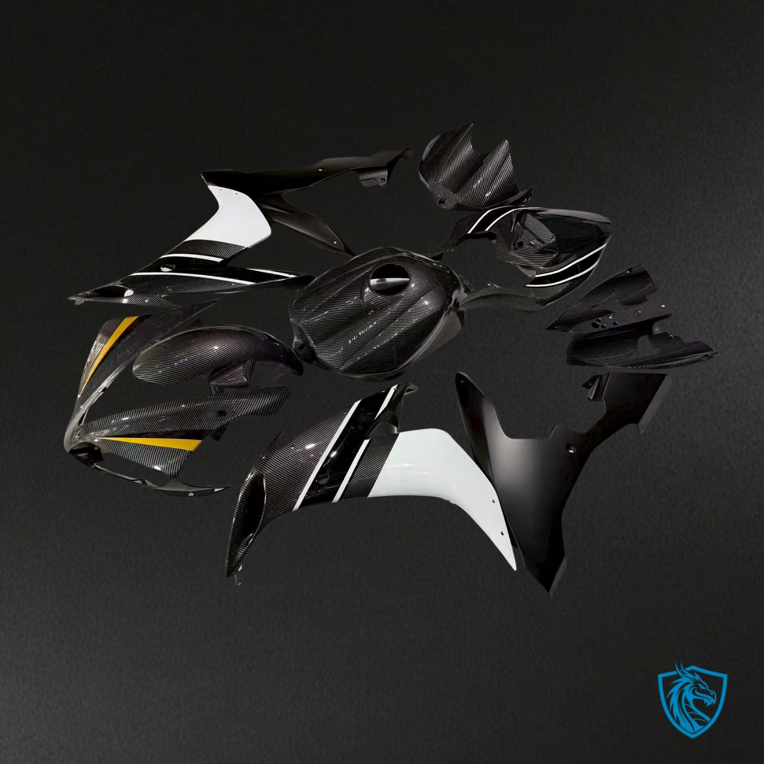 Yamaha R1 (2004-2006) Gloss & Matte Carbon Fiber Black and White Fairings Kit - ABS Bodywork