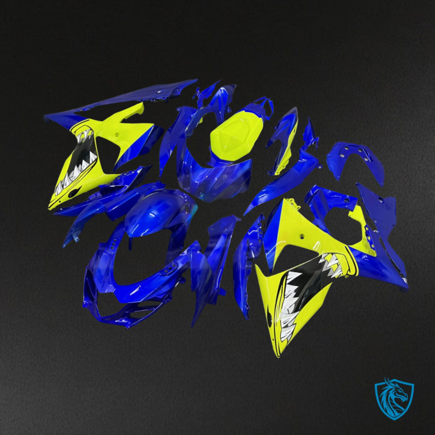 Suzuki GSXR 1000 (2009-2016) Gloss Blue High Vis Yellow Shark - Custom ABS Fairing Kit