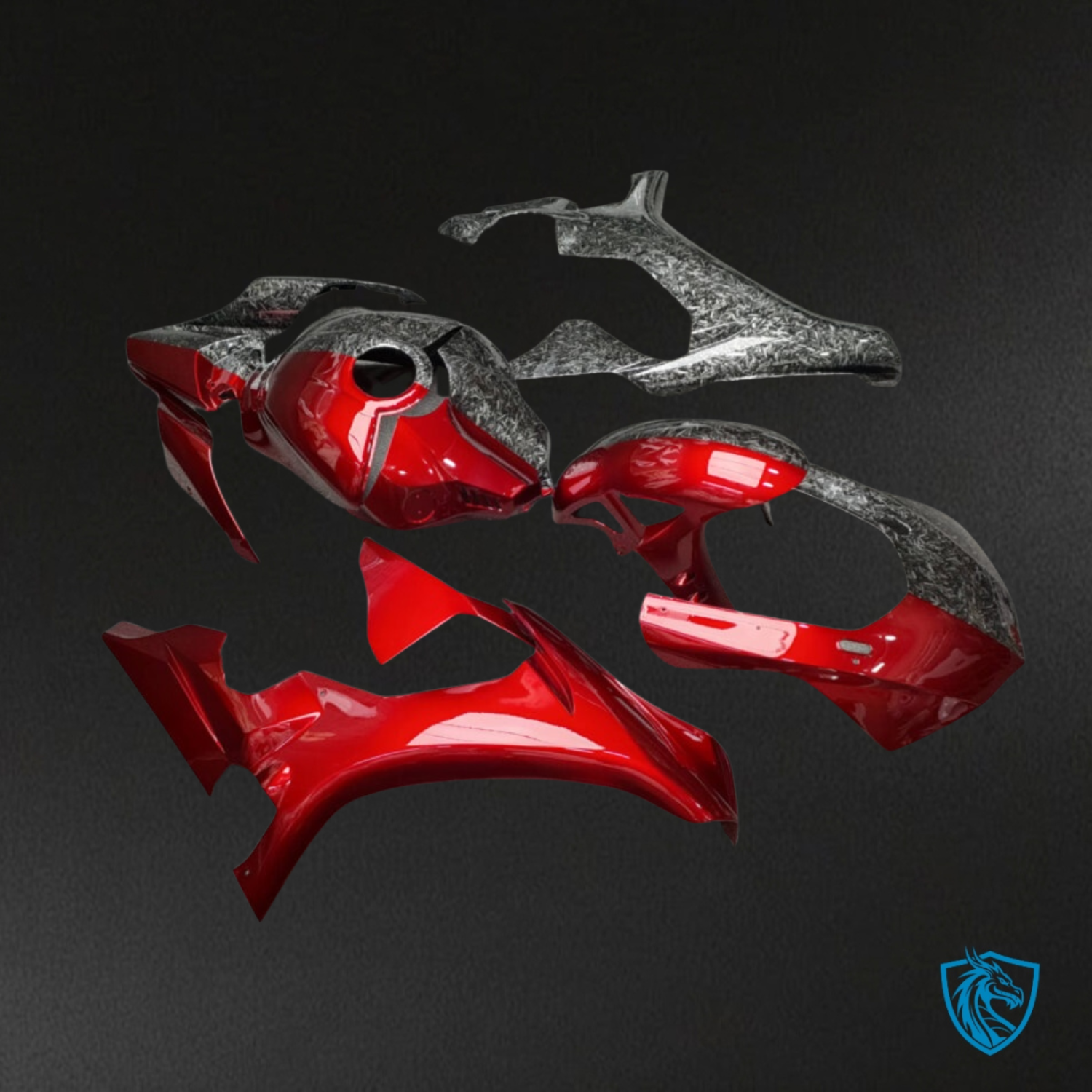 Yamaha R1 (2015-2019) Gloss Candy Red & Forged Carbon Fiber Style Split Fairing Kit | ABS Bodywork