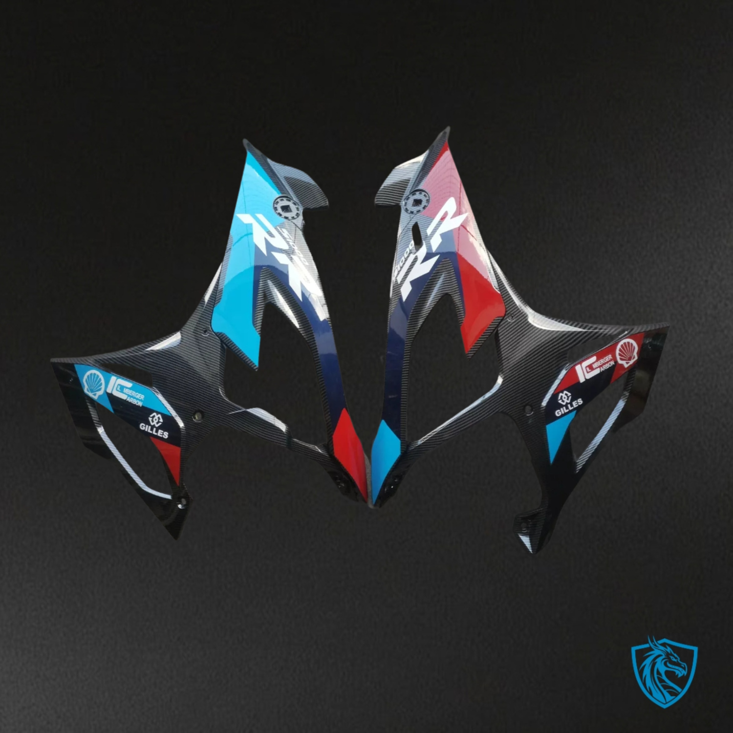 BMW S1000RR (2019-2022) Red & Light Blue Carbon Color Fairing Kit - Aftermarket ABS Bodywork
