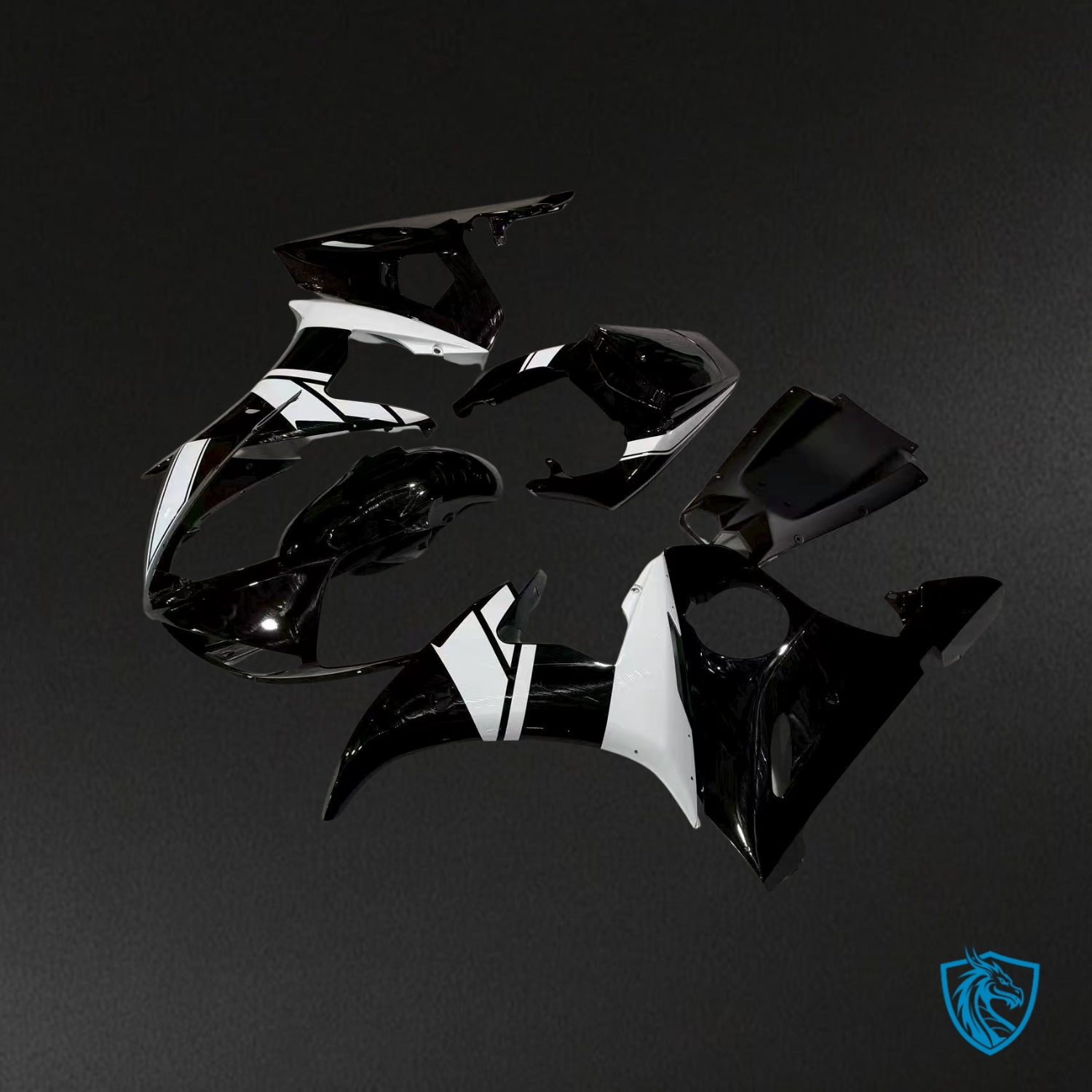 Yamaha R6 (2003-2004) Gloss Black & White - Replacement Motorcycle Fairings Kit