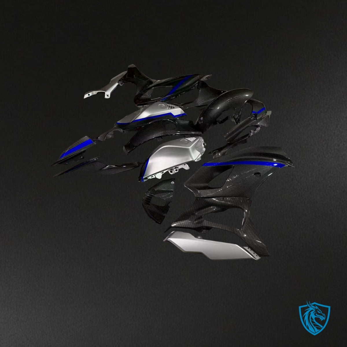 Yamaha R7 (2021-2025) Gloss Black, Silver & Blue Carbon Fiber Style - Custom ABS Fairing Kit