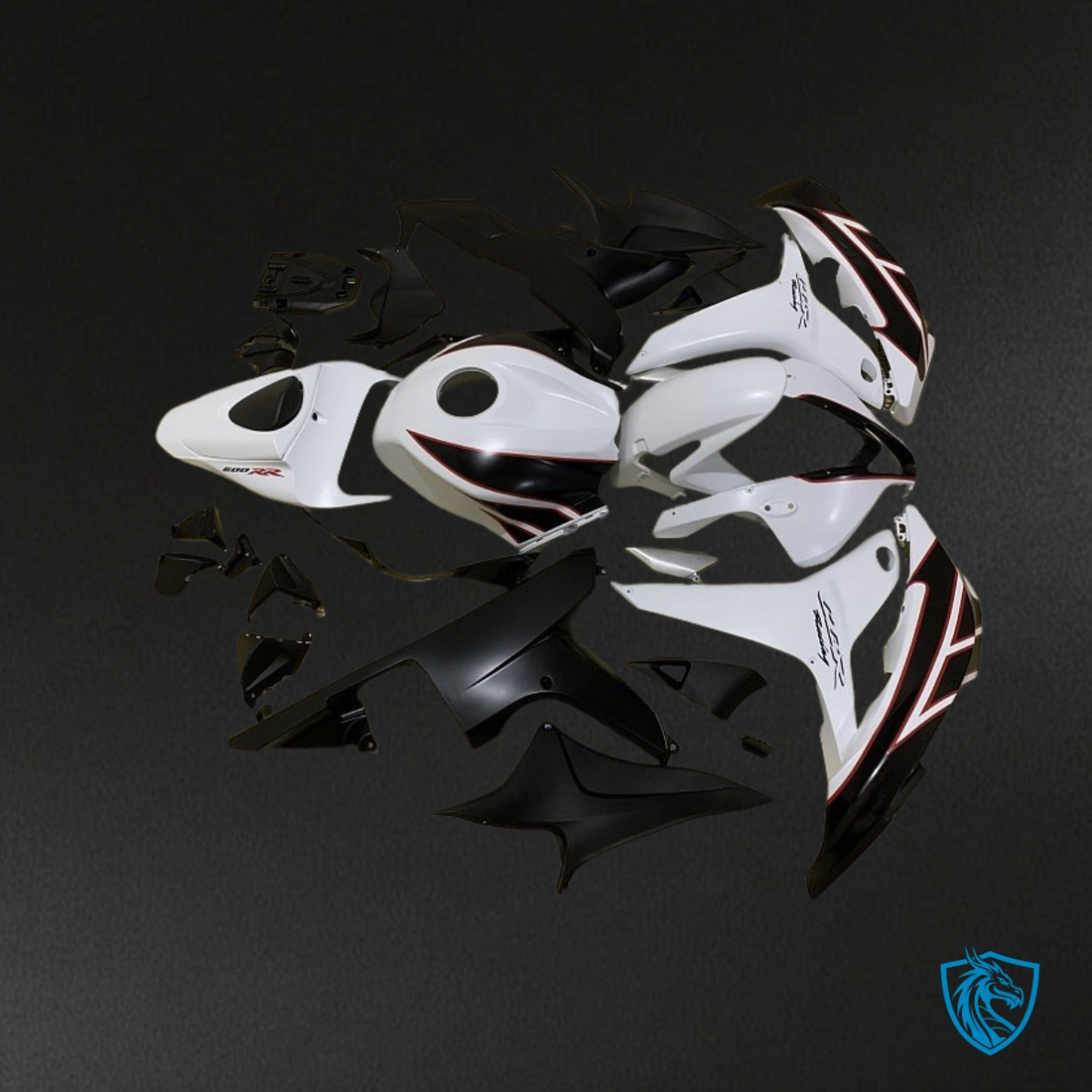 Honda CBR600RR (2007-2008) Glossy White & Black Fairing Kit - Aftermarket ABS Bodywork