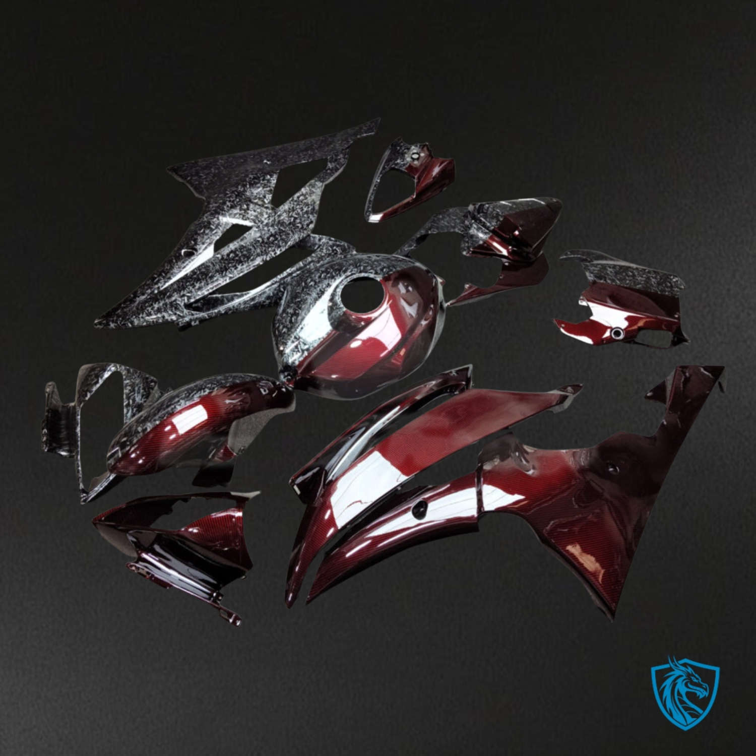 Yamaha R6 (2008-2016) Gloss Forged & Red Carbon Fiber Style Split ABS Fairings Kit