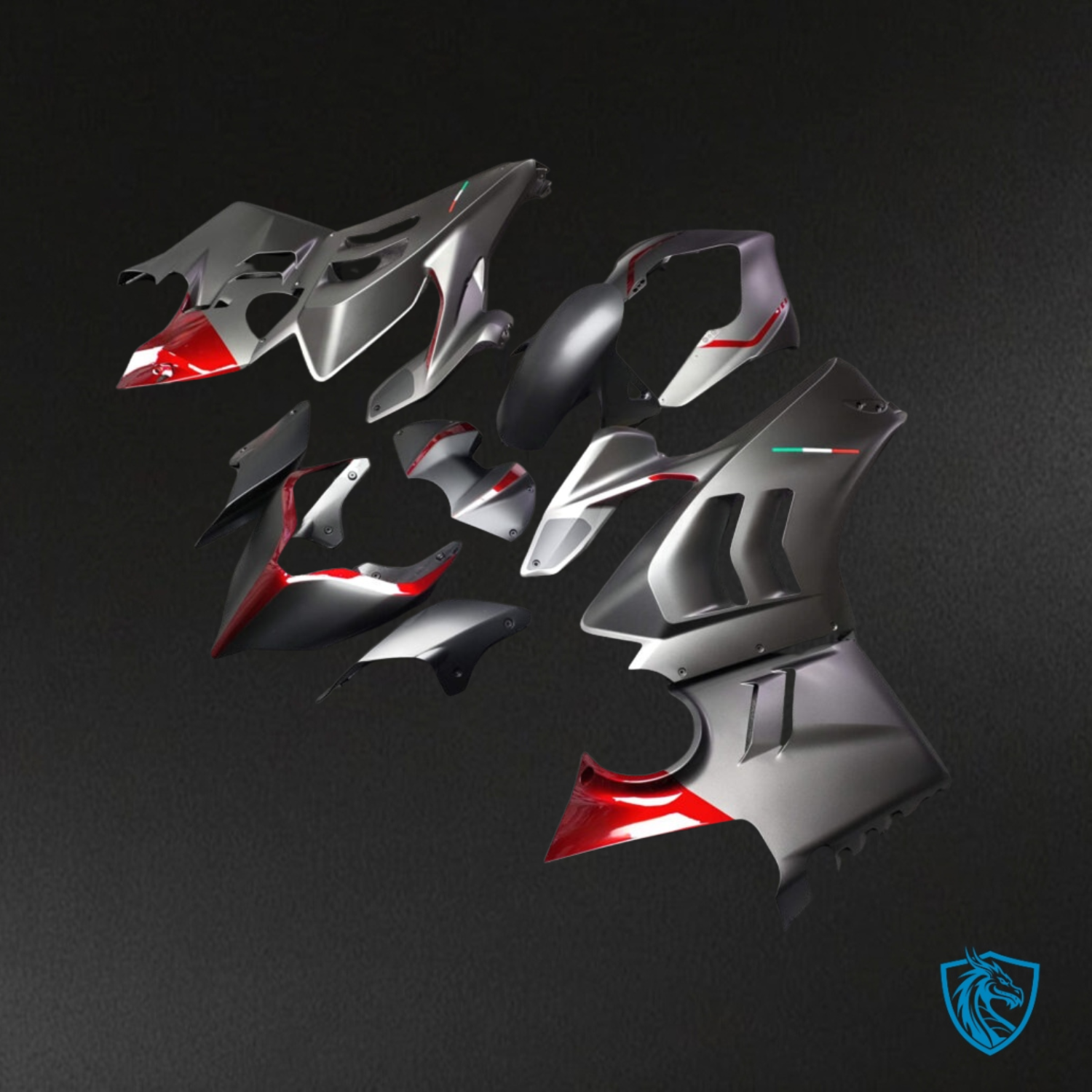 Ducati Panigale V4/V4S (2022-2024) Matte Grey & Gloss Red Fairings Kit | ABS Bodywork