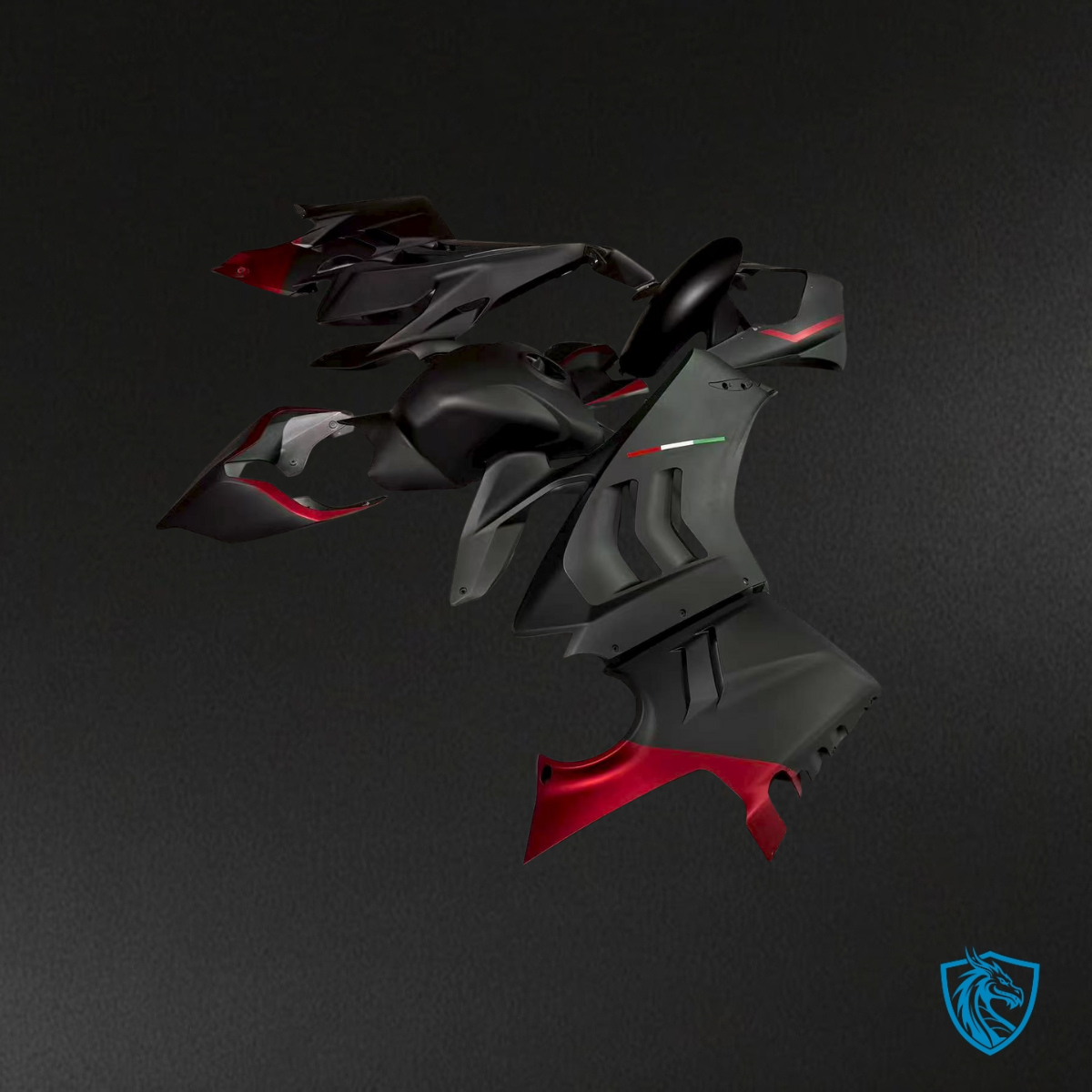 Ducati Panigale V2 2020-2024 Gloss Red and Black Carbon Fiber Style ABS Fairing Kit - view 2