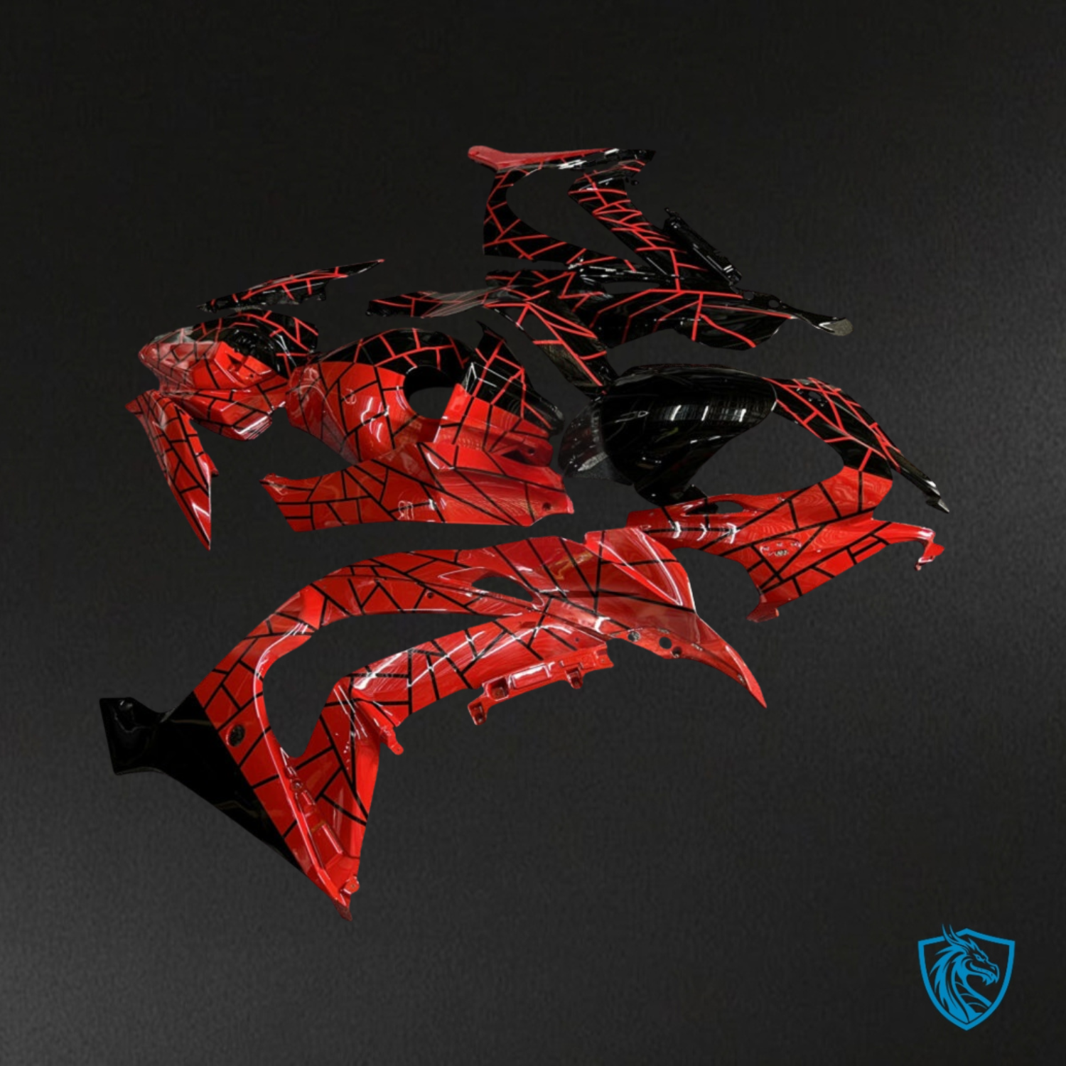 Kawasaki ZX10R (2016-2020) Gloss Black & Red Line Pattern Split - Replacement Motorcycle Fairings Kit