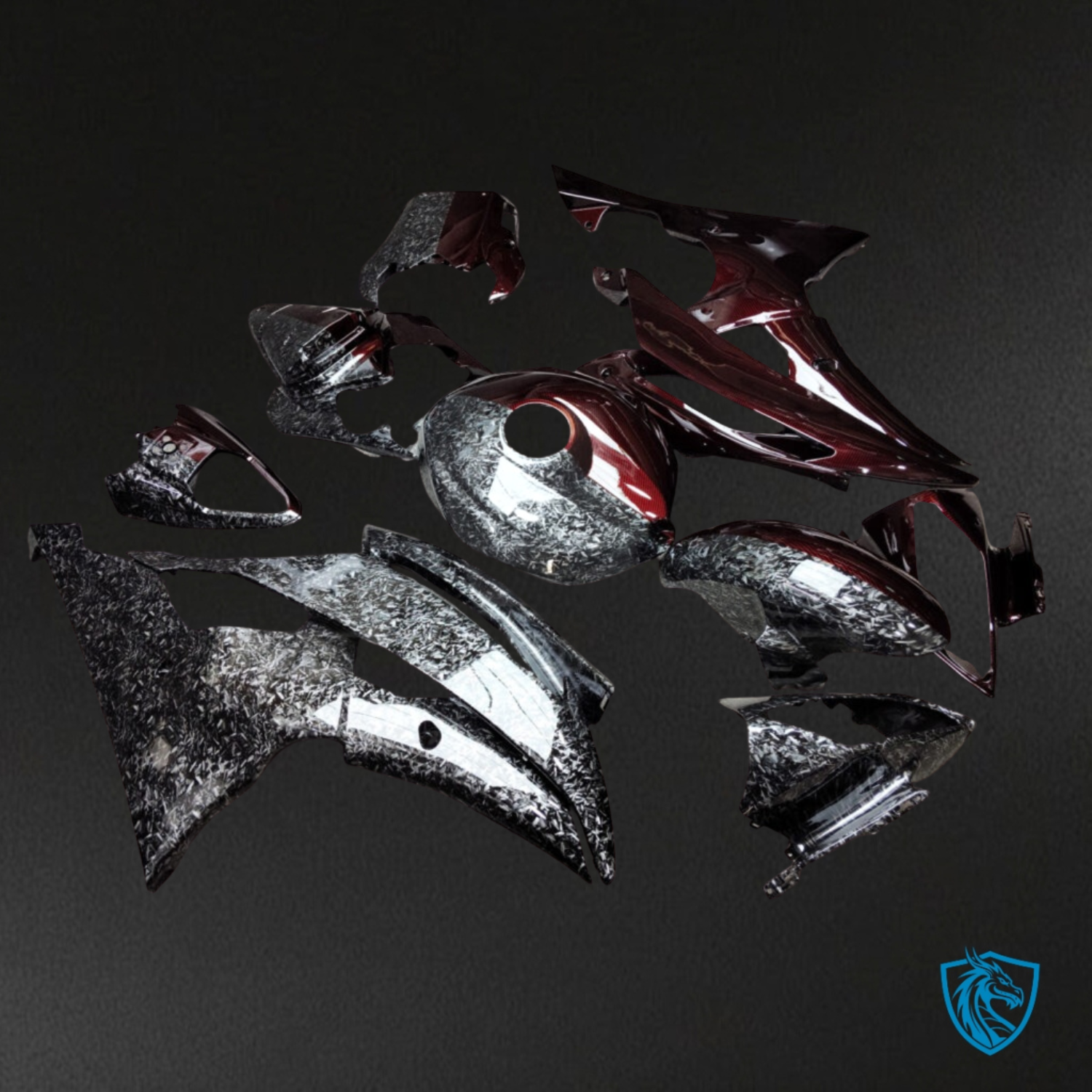 Yamaha R6 (2008-2016) Gloss Forged & Red Carbon Fiber Style Split ABS Fairings Kit