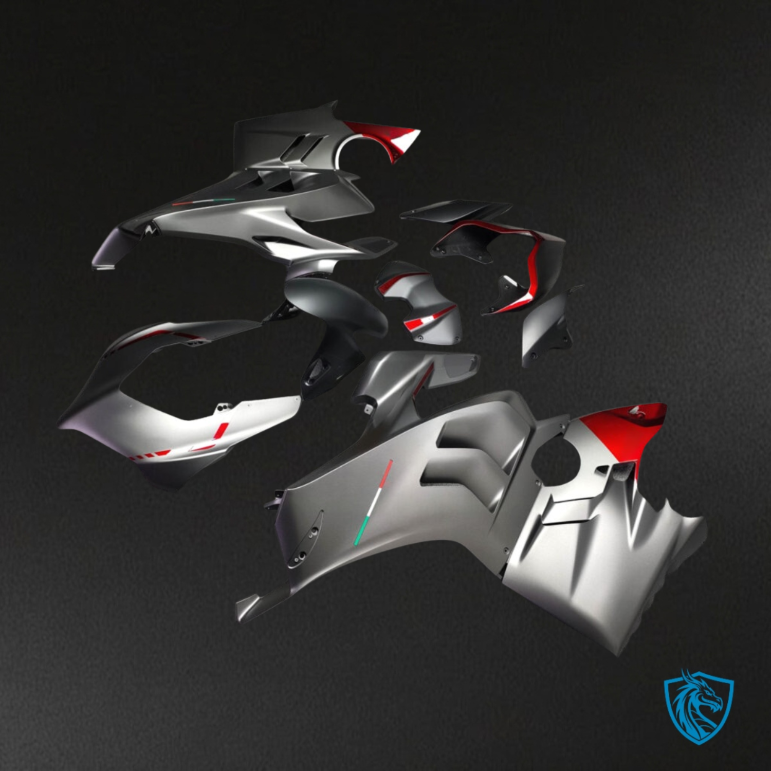 Ducati Panigale V4/V4S (2022-2024) Matte Grey & Gloss Red Fairings Kit | ABS Bodywork