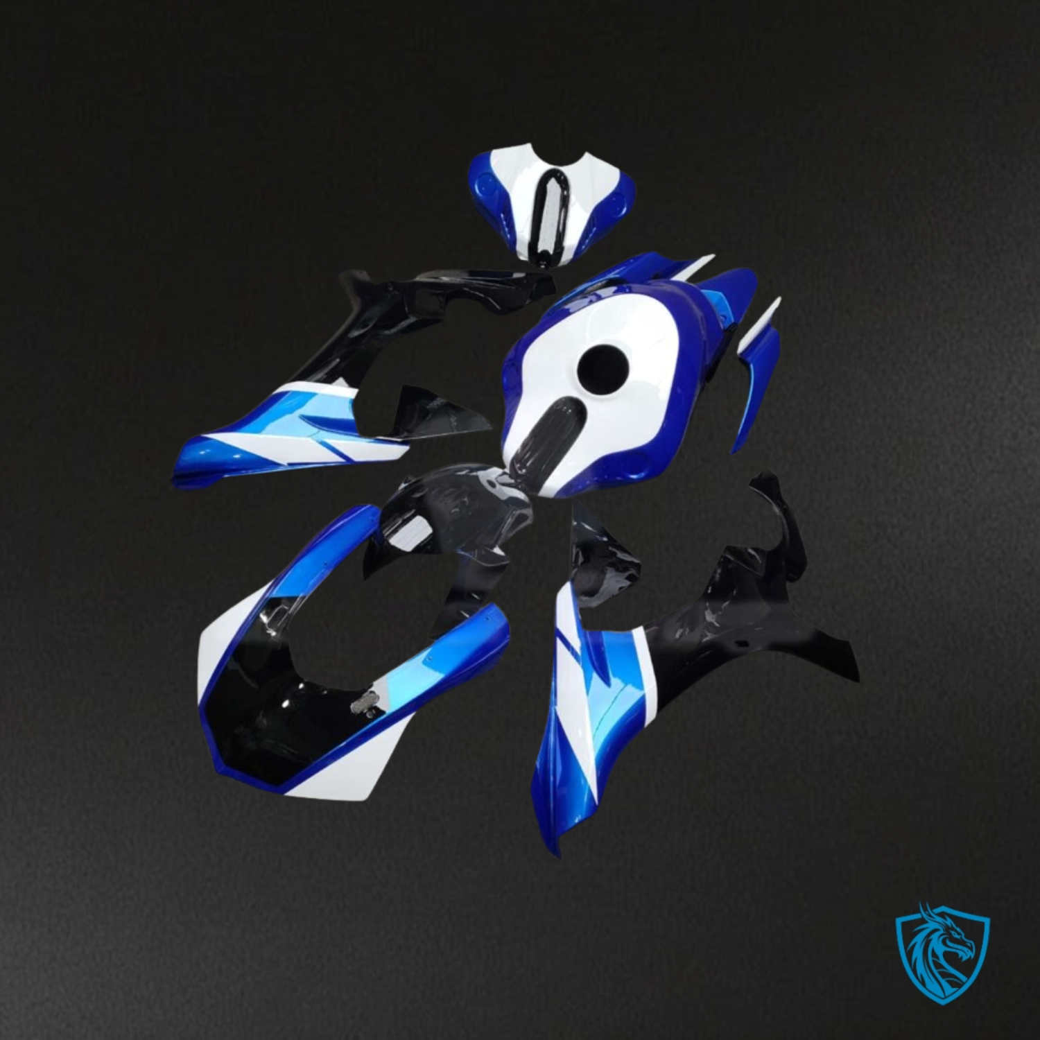 Yamaha R1 (2015-2019) Gloss Blue & Black with White Replacement Motorcycle Fairings Kit – Aftermarket ABS Bodywork