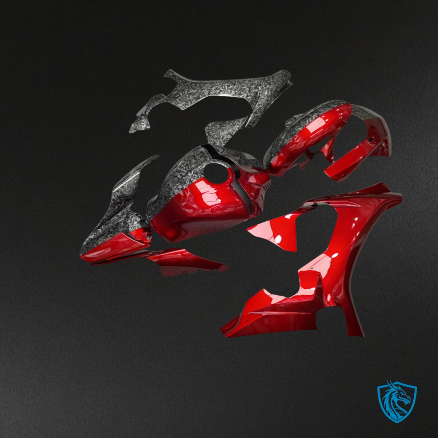 Yamaha R1 (2015-2019) Gloss Candy Red & Forged Carbon Fiber Style Split Fairing Kit | ABS Bodywork
