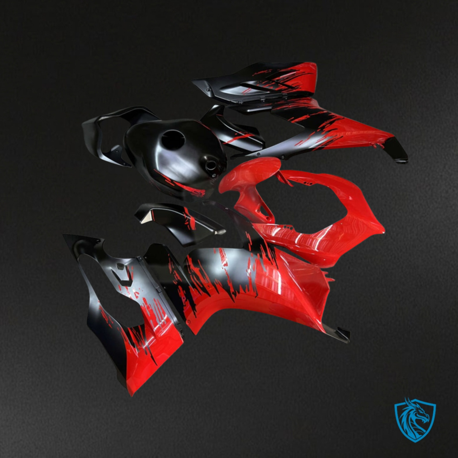 Ducati Panigale V2 (2020-2024) Matte Black & Gloss Red Splash - Custom ABS Fairing Kit