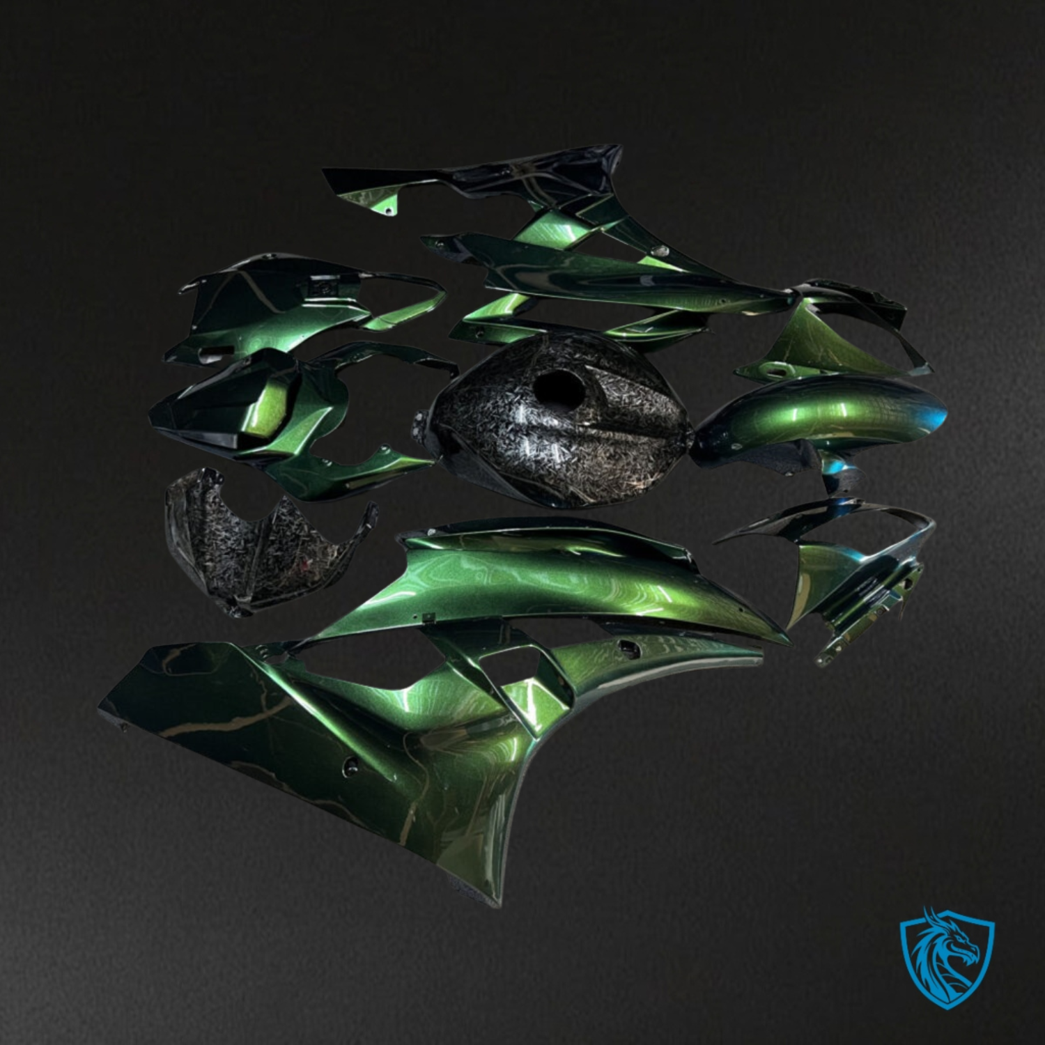 Yamaha R6 (2006-2007) Gloss Green Chameleon Forged Carbon Fiber Style - Replacement Motorcycle Fairings Kit