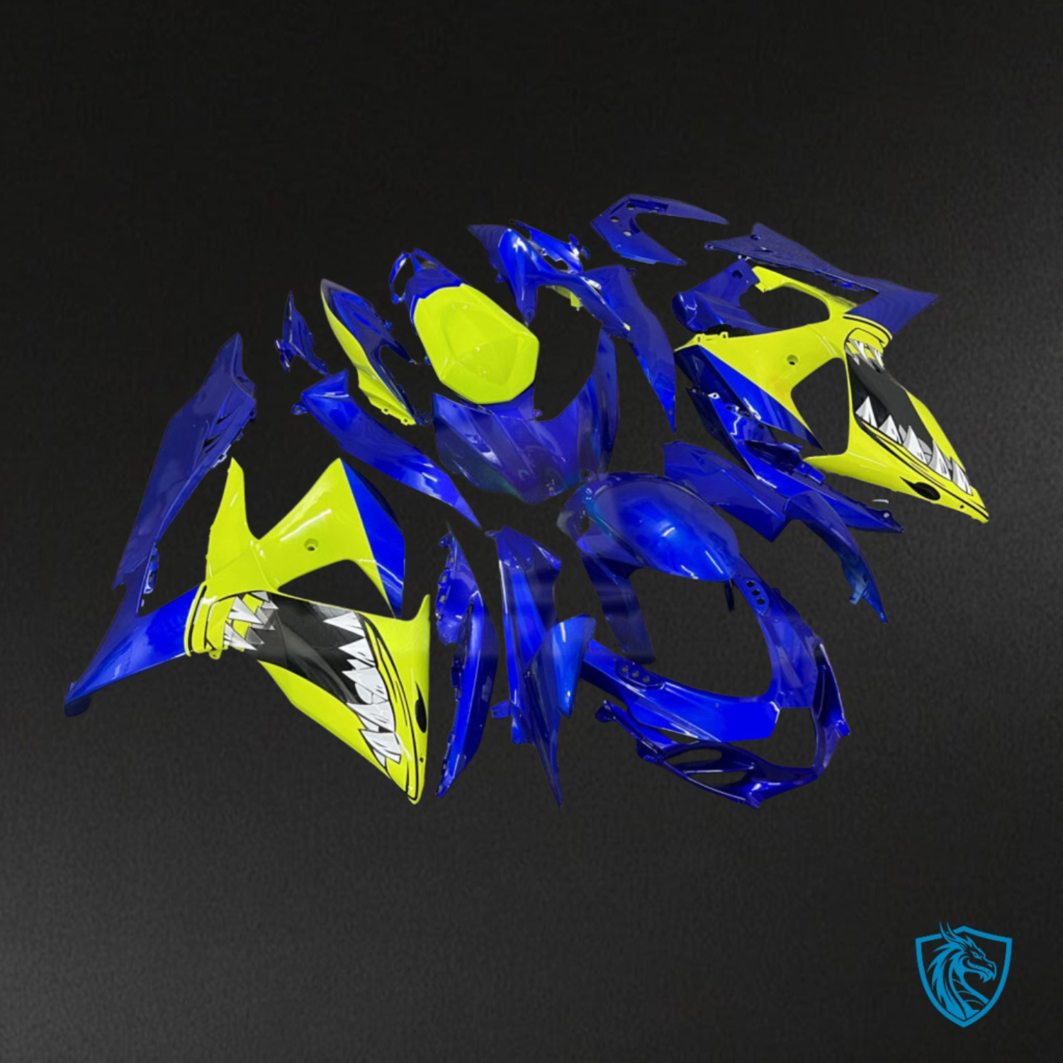 Suzuki GSXR 1000 (2009-2016) Gloss Blue High Vis Yellow Shark - Custom ABS Fairing Kit