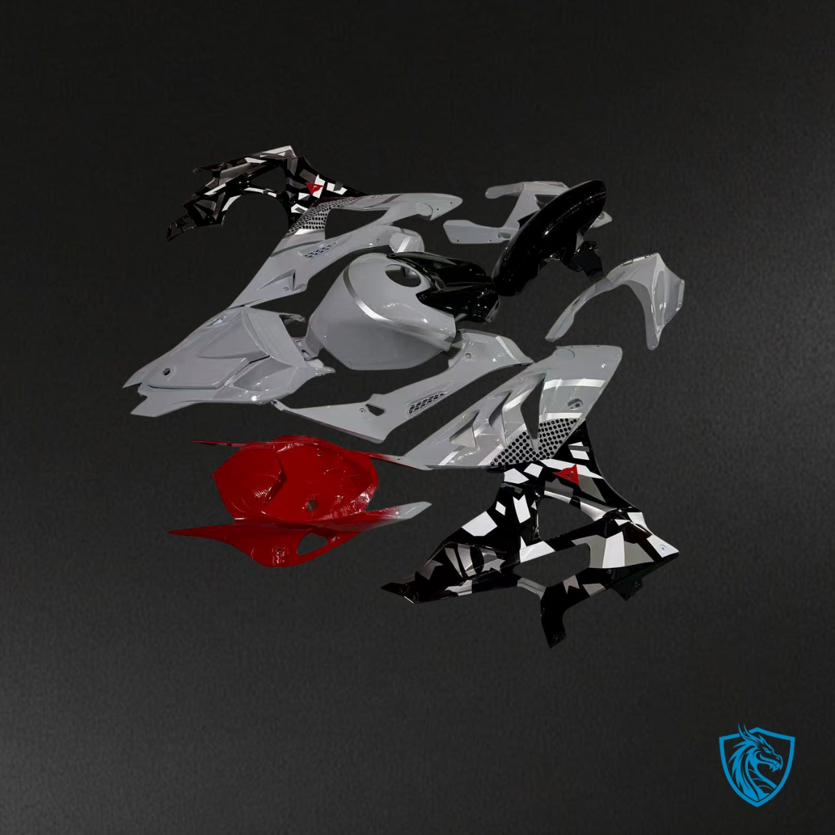 BMW S1000RR 2009-2014 gloss gray, red and black ABS fairing kit, view 3