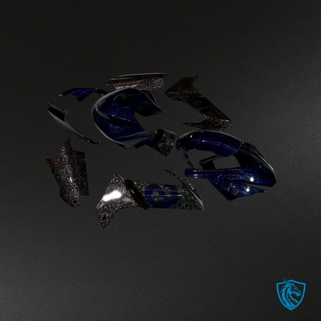 Aprilia RS660 (2020–2024) Gloss Blue & Black Forged Carbon Fiber Style Fairings Kit – Aftermarket ABS Bodywork