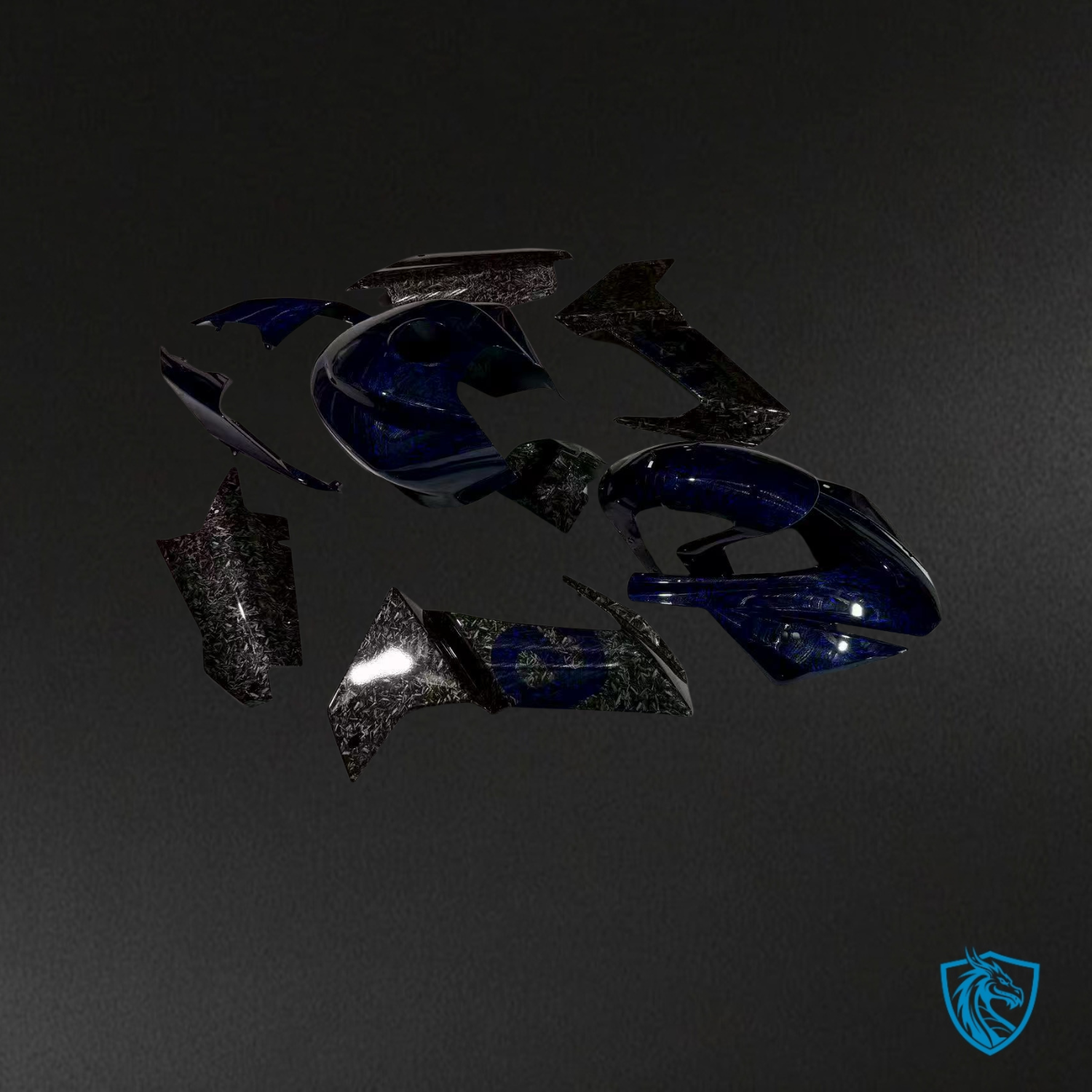 Aprilia RS660 (2020–2024) Gloss Blue & Black Forged Carbon Fiber Style Fairings Kit – Aftermarket ABS Bodywork
