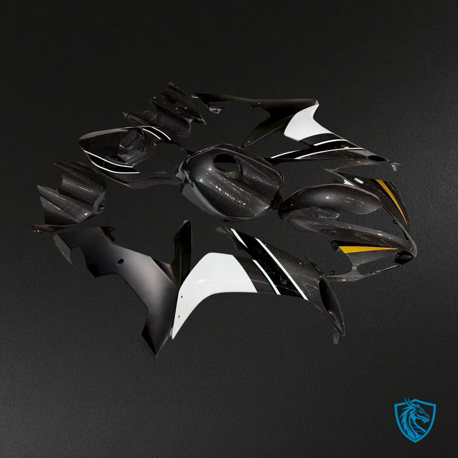 Yamaha R1 (2004-2006) Gloss & Matte Carbon Fiber Black and White Fairings Kit - ABS Bodywork