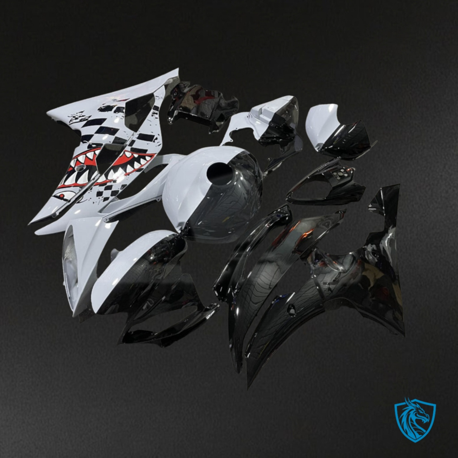 Yamaha R6 (2008-2016) Gloss Black & Nardo Gray Shark Split Fairings Kit - Aftermarket ABS Bodywork