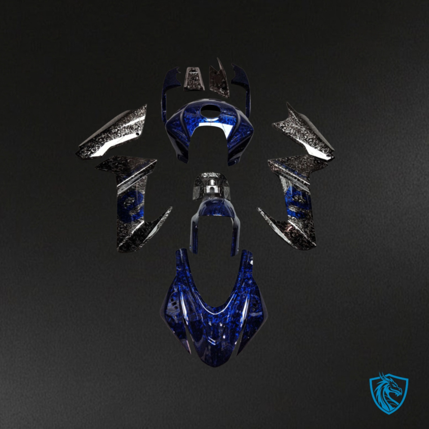 Aprilia RS660 (2020–2024) Gloss Blue & Black Forged Carbon Fiber Style Fairings Kit – Aftermarket ABS Bodywork