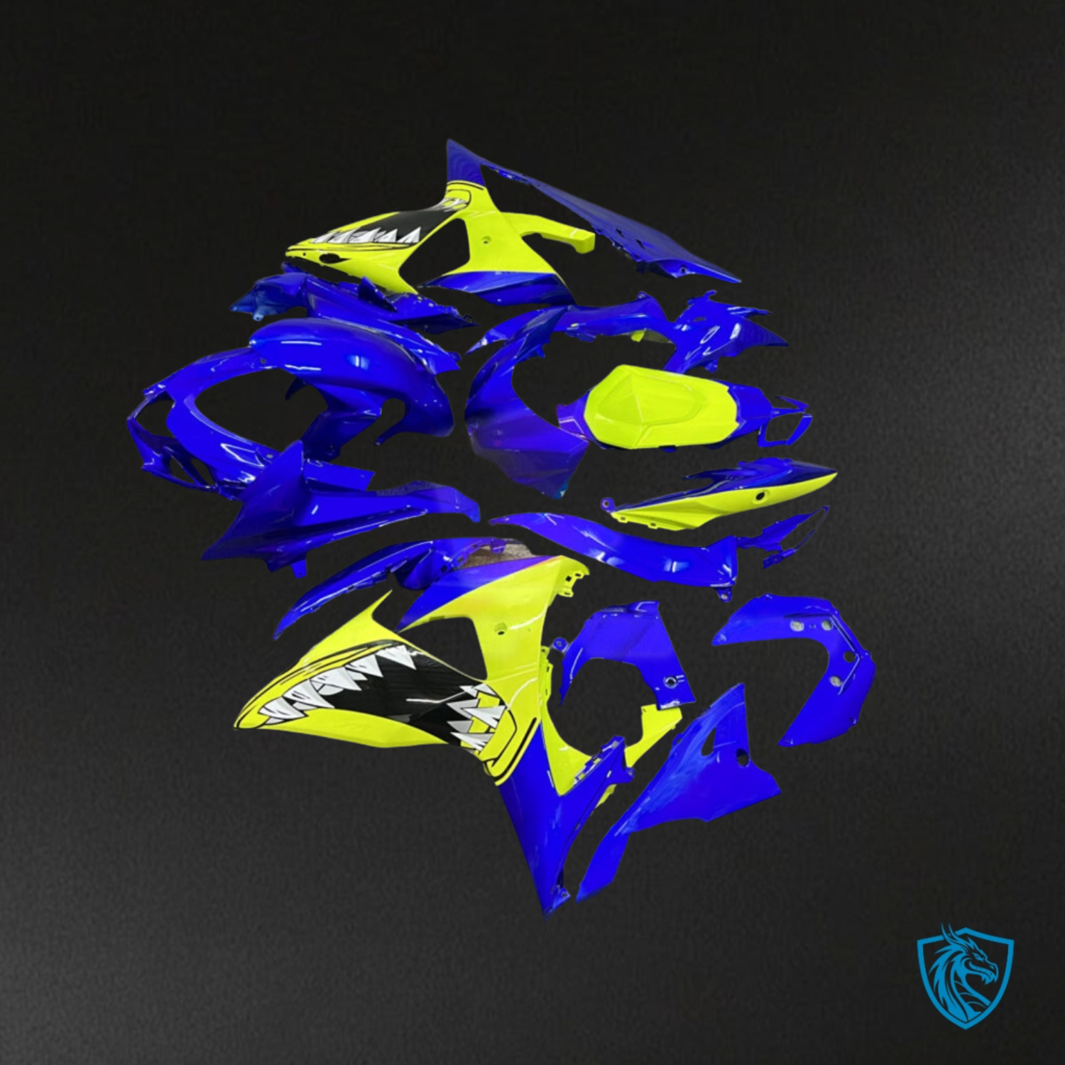 Suzuki GSXR 1000 (2009-2016) Gloss Blue High Vis Yellow Shark - Custom ABS Fairing Kit