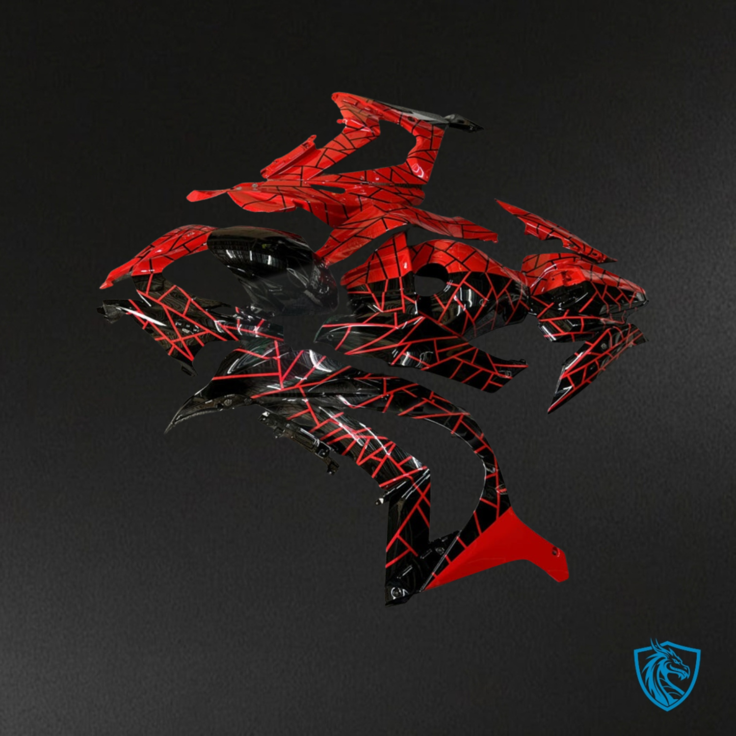 Kawasaki ZX10R (2016-2020) Gloss Black & Red Line Pattern Split - Replacement Motorcycle Fairings Kit