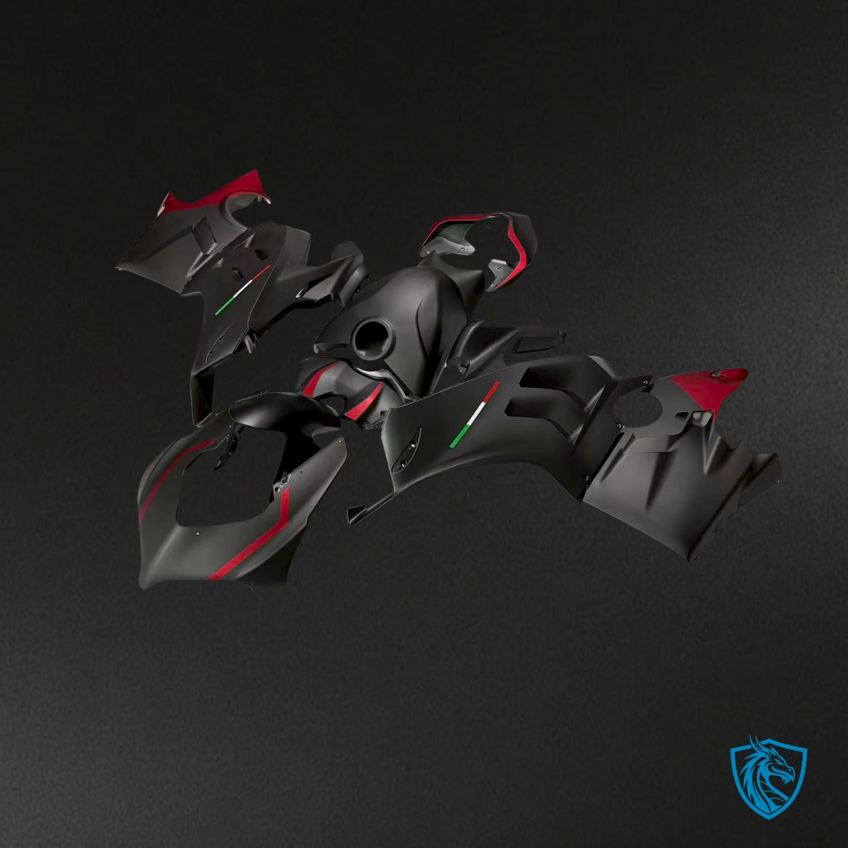 Ducati Panigale V2 2020-2024 Gloss Red and Black Carbon Fiber Style ABS Fairing Kit - view 4