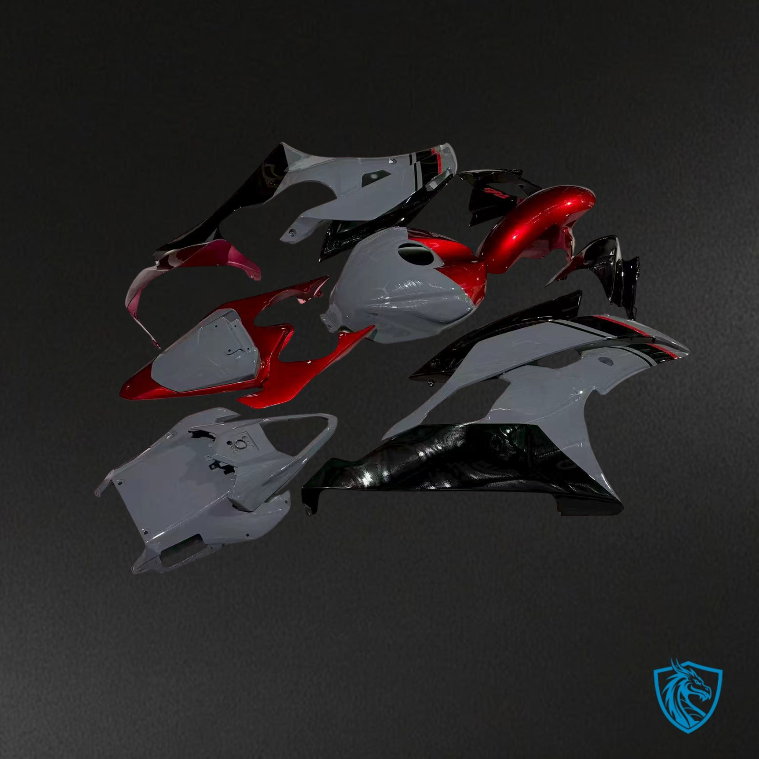 Yamaha R6 (2008-2016) Gloss Nardo Gray & Candy Red with Carbon Fiber Style Faring Kit - Replacement ABS Bodywork