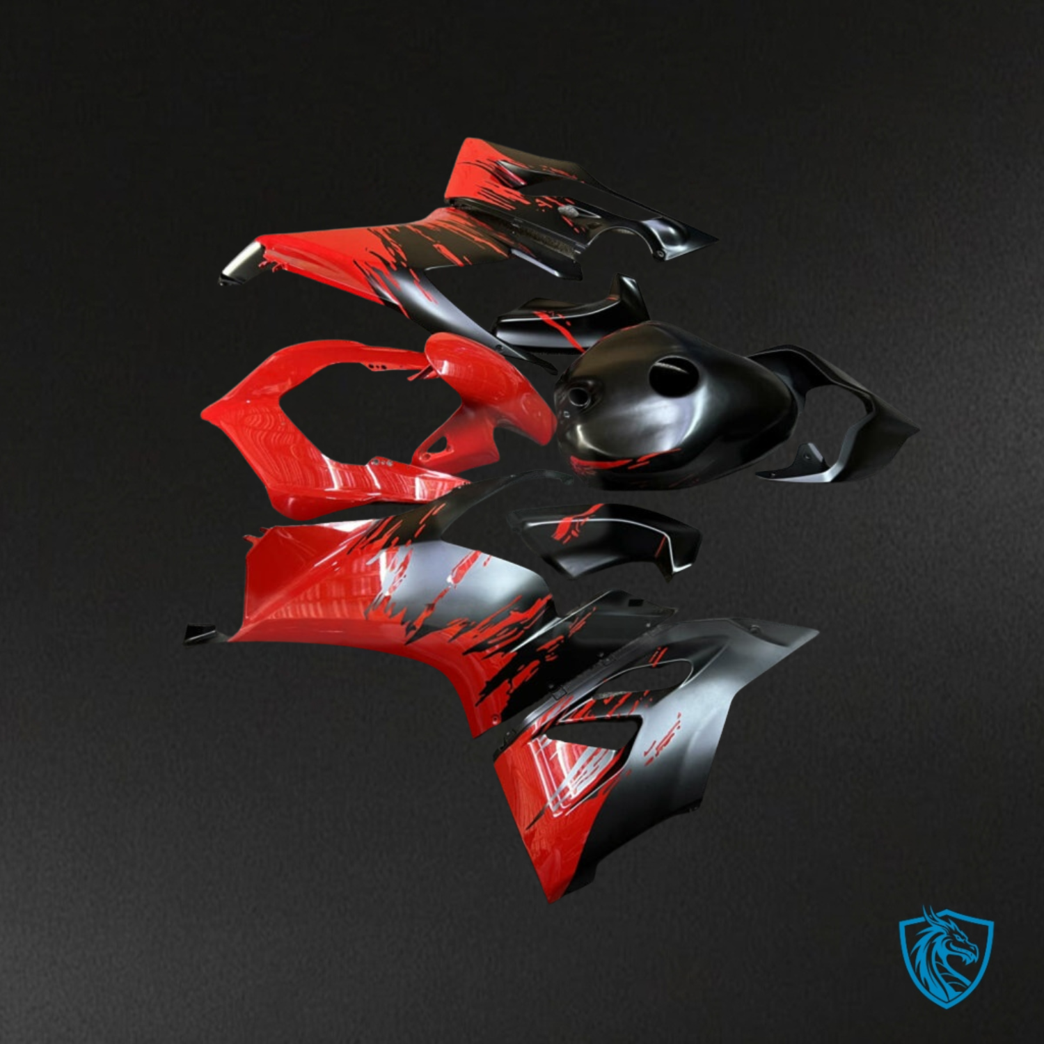 Ducati Panigale V2 (2020-2024) Matte Black & Gloss Red Splash - Custom ABS Fairing Kit