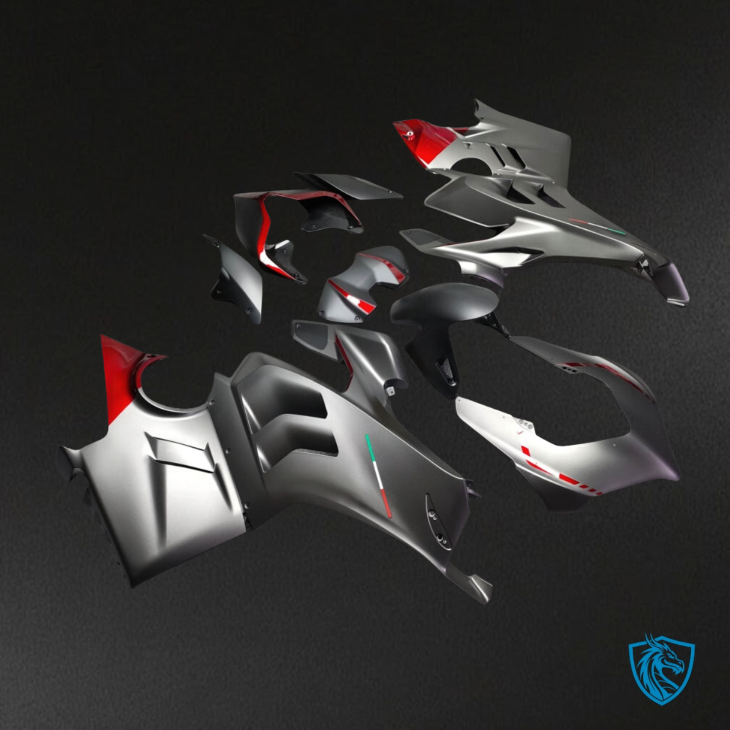 Ducati Panigale V4/V4S (2022-2024) Matte Grey & Gloss Red Fairings Kit | ABS Bodywork