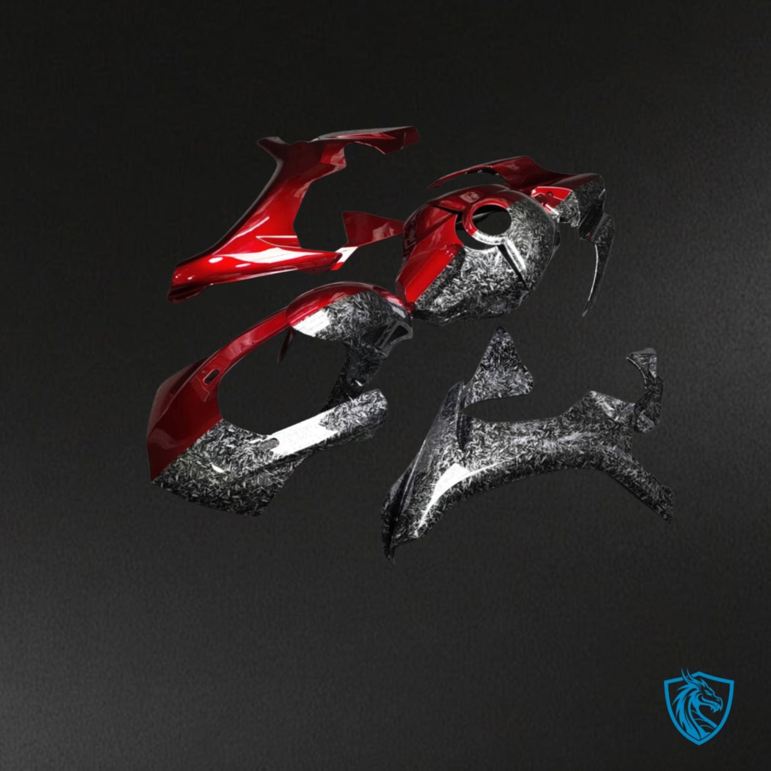 Yamaha R1 (2015-2019) Gloss Candy Red & Forged Carbon Fiber Style Split Fairing Kit | ABS Bodywork