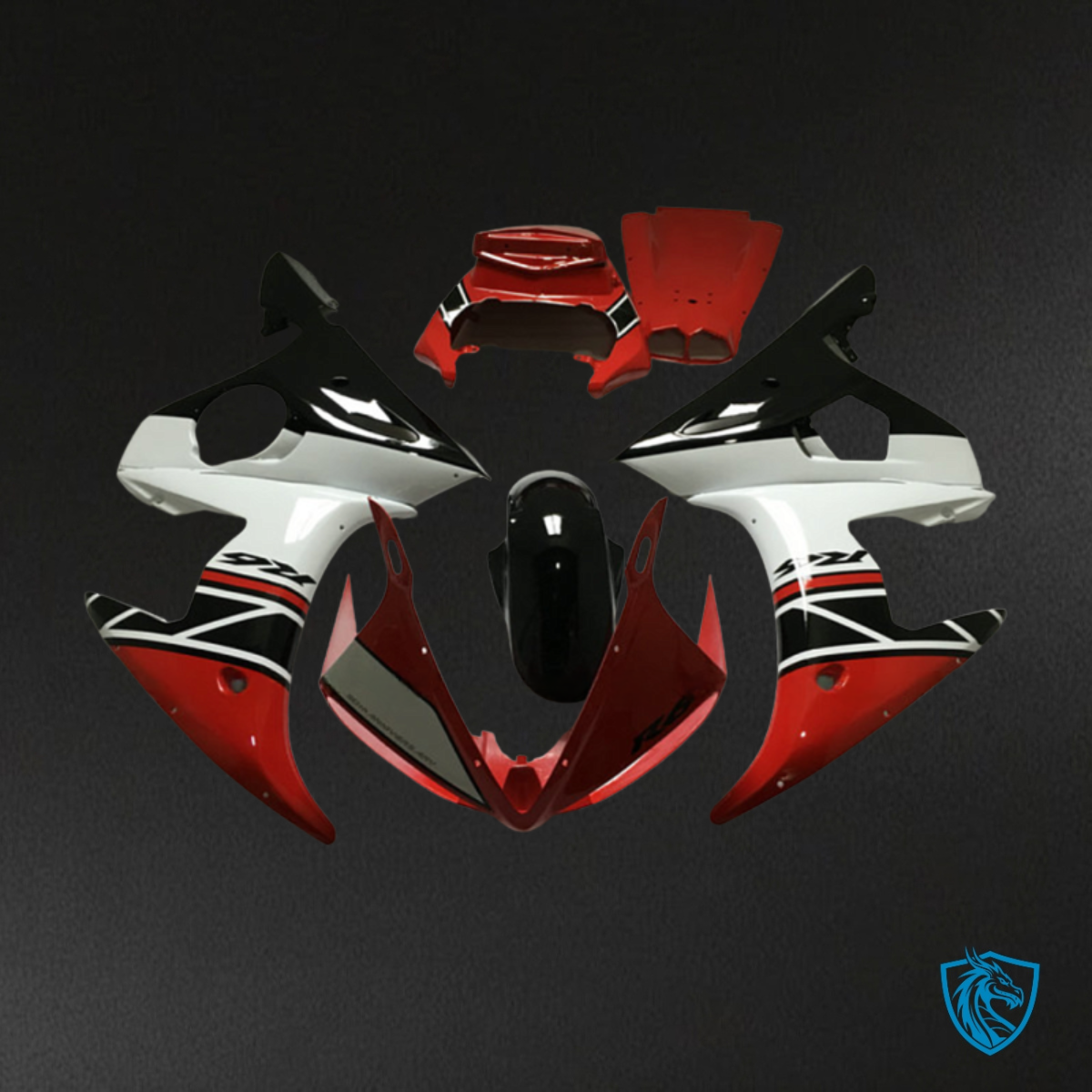 Yamaha YZF R6 (2003-2004) Black, Red & White with Logos - Custom ABS Fairing Kit